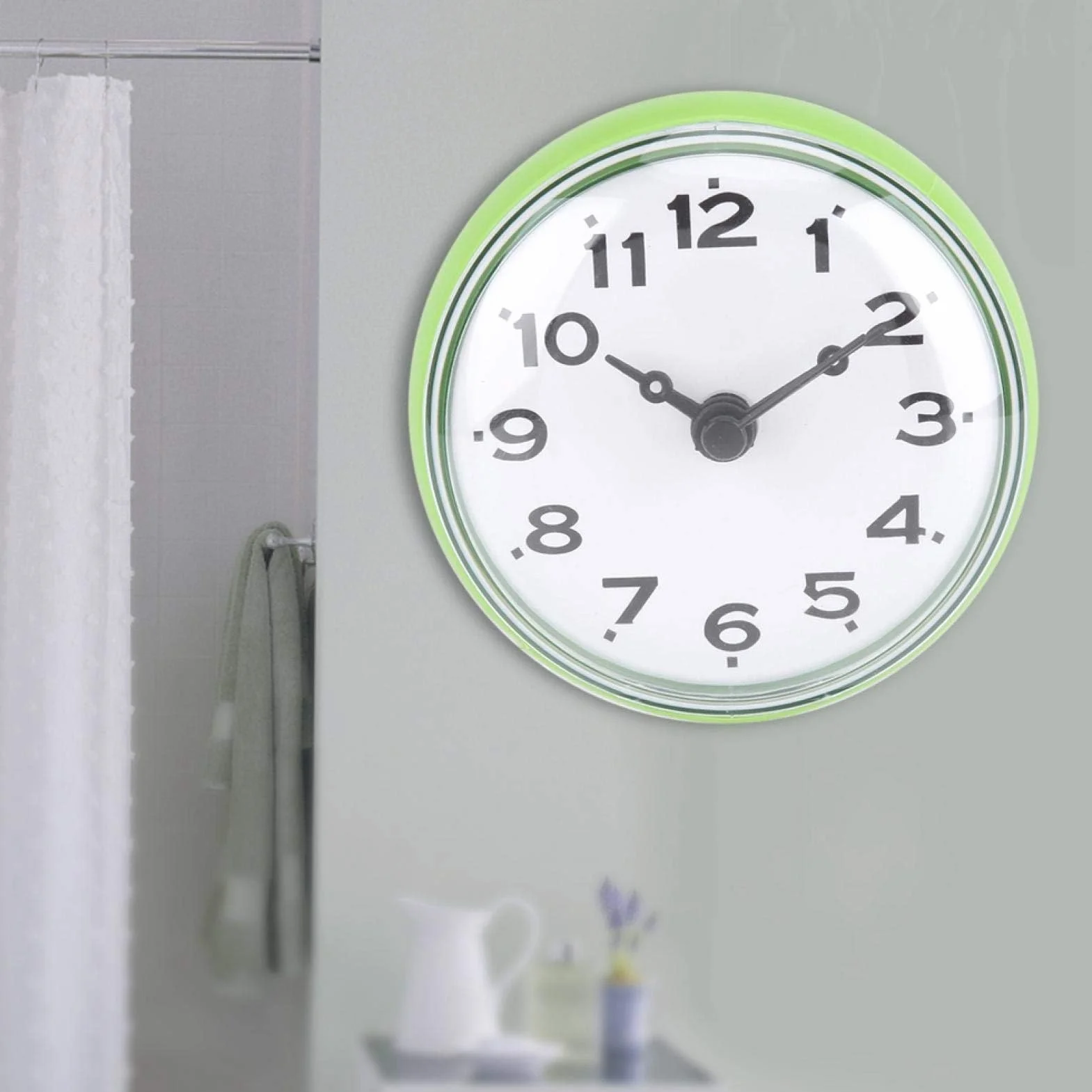 Cyrank Horloge Murale étanche Ventouse Salle de Bain Cuisine (Vert)