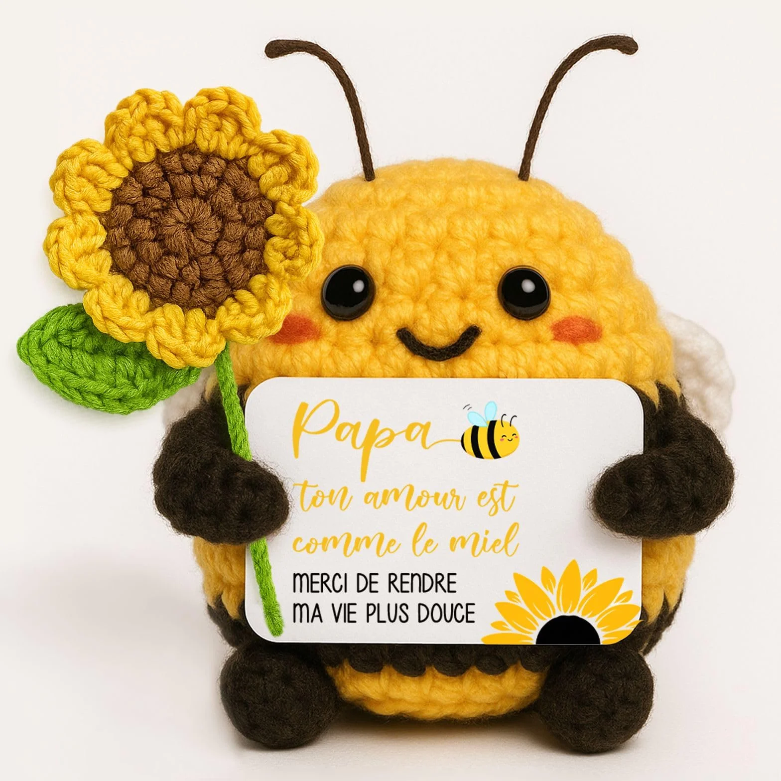 Cadeau Fête des Pères Abeille Heureuse Tournesols Fait Main au Crochet Décoration Maison