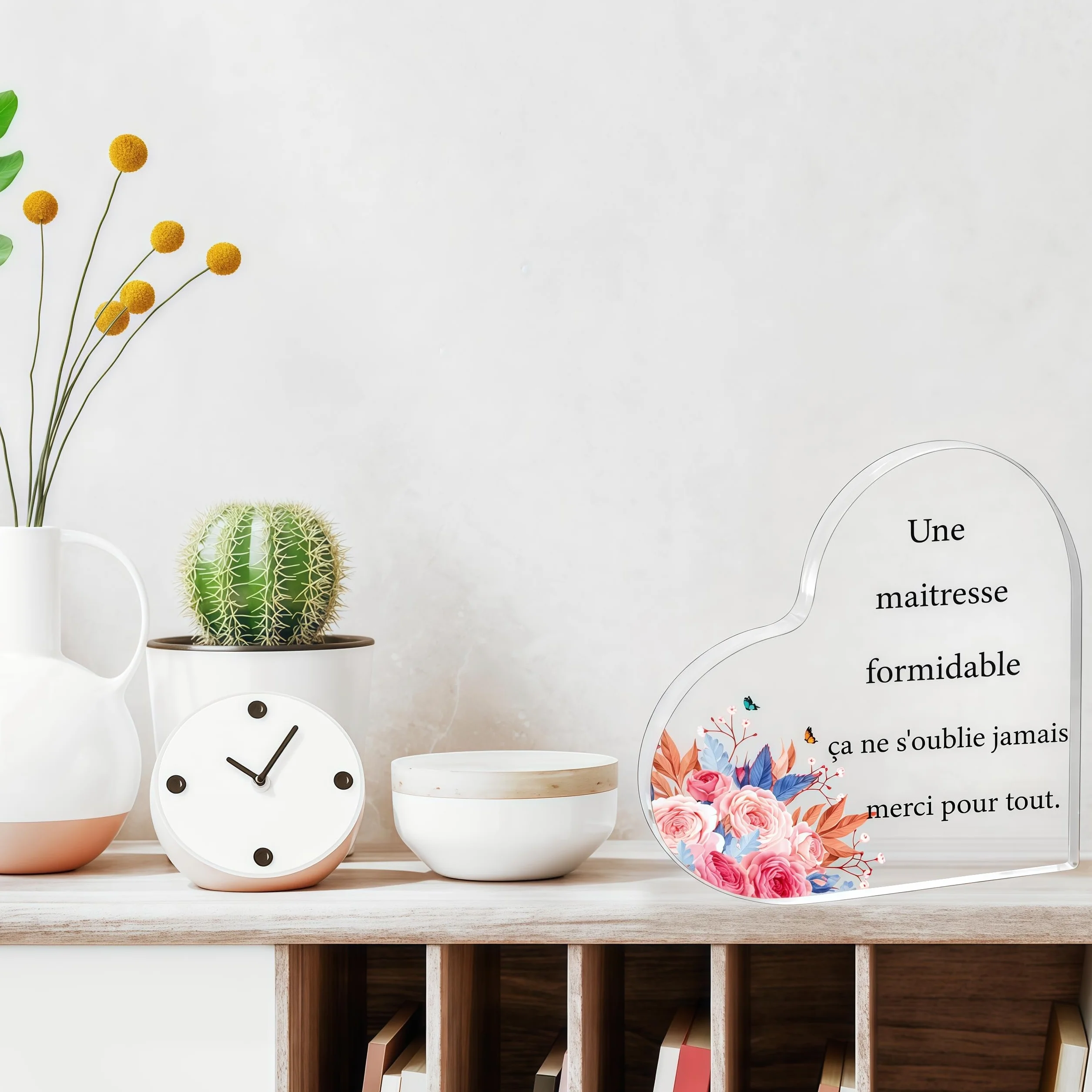 Cadeau Maitresse d'école Forme de Coeur Acrylique Ornements Merci Maitresse