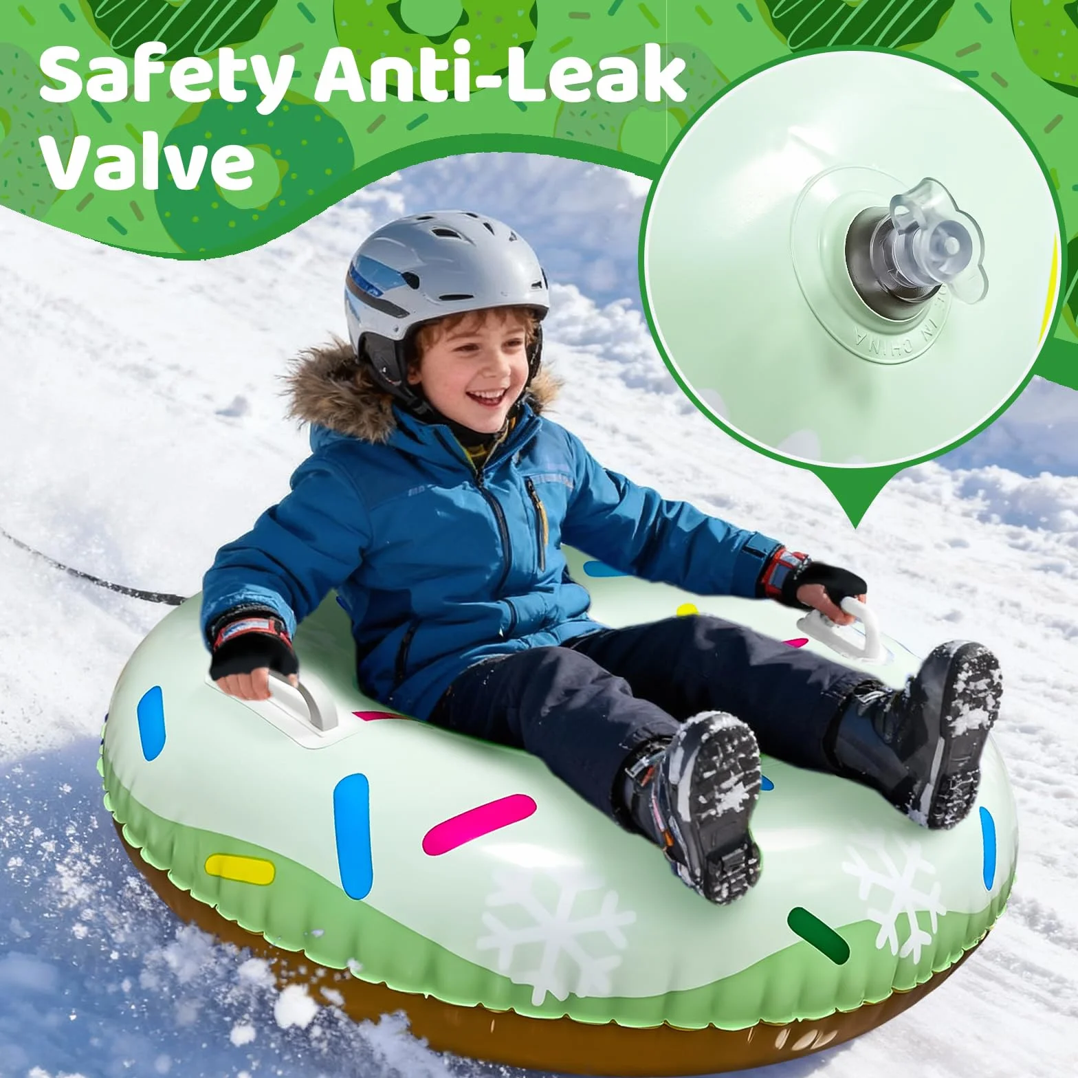 Tube à Neige Gonflable avec 2 Poignées, SilverChry Luge à Neige Gonflable de 80 cm, Anneau de Ski Gonflable, Tube de Luge en PVC, Bouée de Neige Gonflable, Pneus de Ski pour Enfants et Adultes