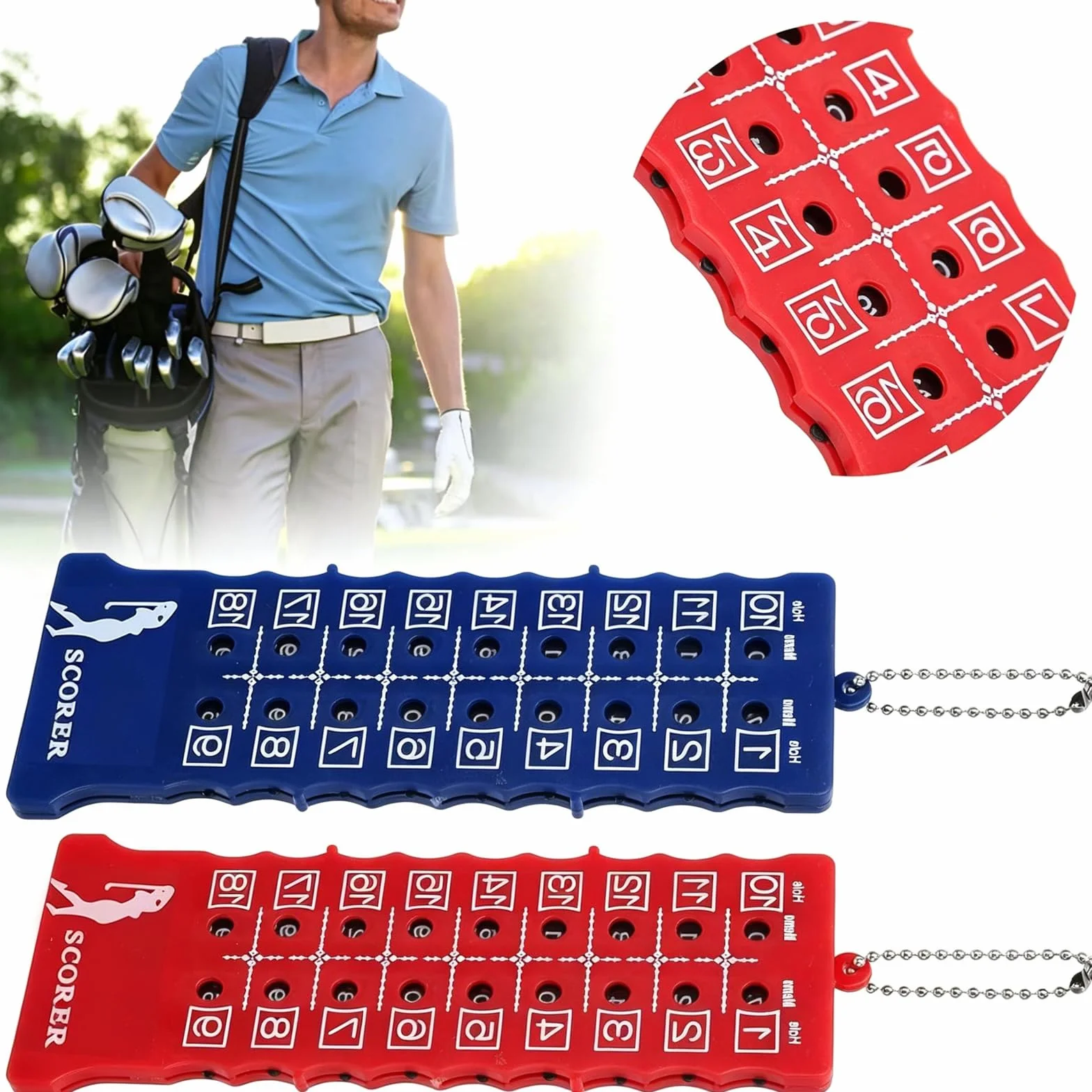 Compteur de Score de Golf 2 Pièces, Tableau de Bord 1 Bleu 1 Rouge, Accessoire Golf