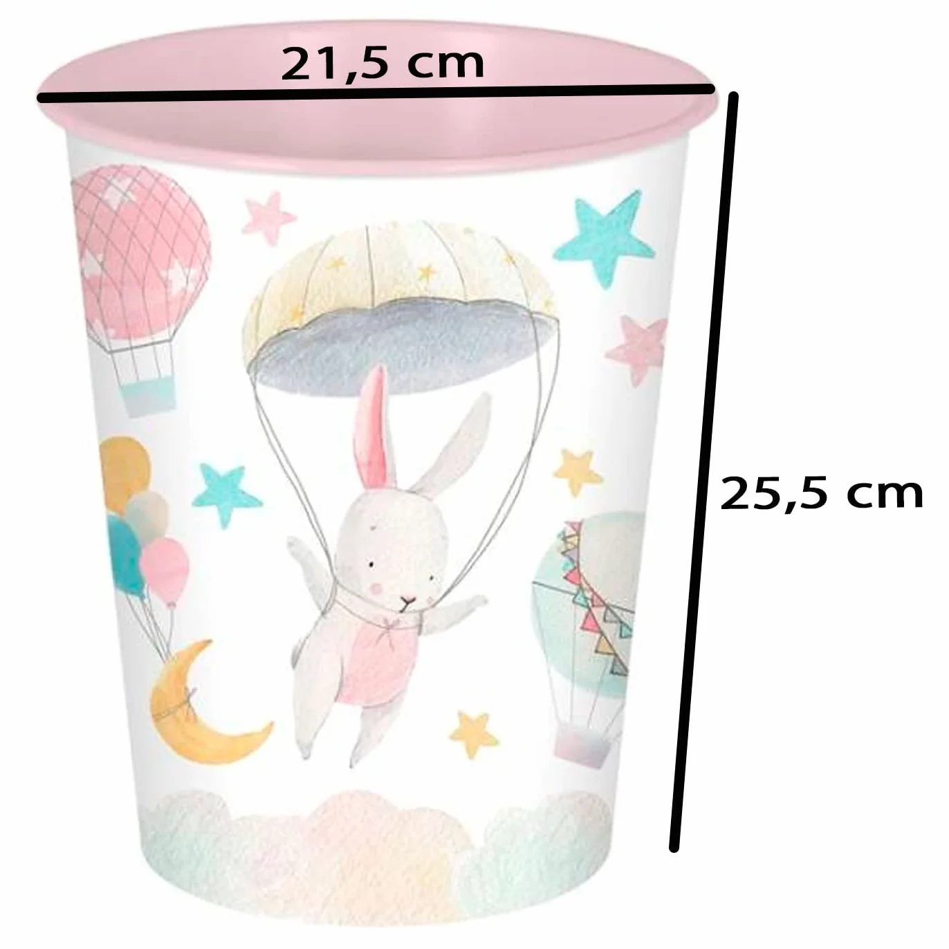 Poubelle cylindrique en plastique pour chambre d'enfant lapin 25,5 x 21,5 cm 6 litres