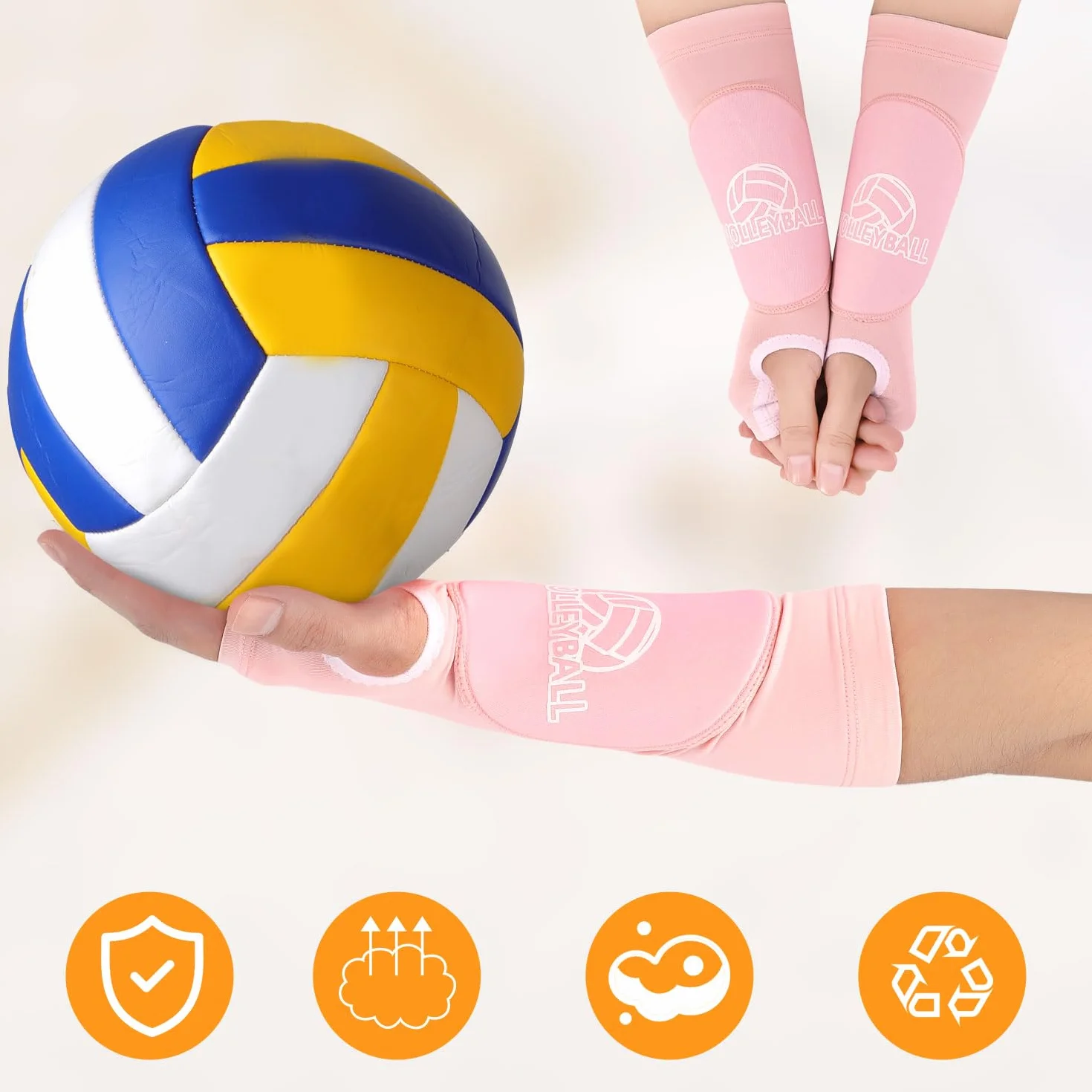 NQEUEPN Manchons de Bras de Volley-Ball, Protège-Bras de Volley-Ball Rose avec Coussinets Protection Trous pour les Pouces Gants Protection pour les Avant-Bras Volley-Ball pour Adolescents Jeunes