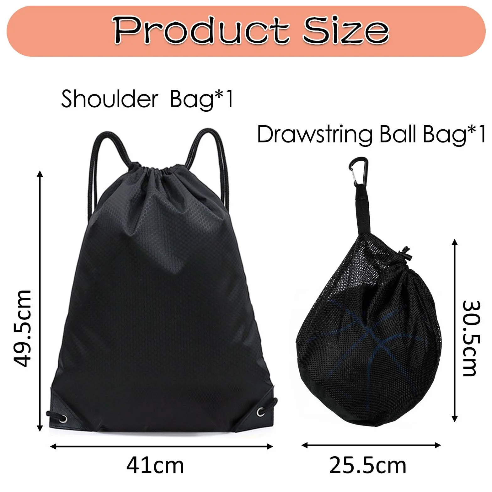 Sac de Foot et Sac De Cordon 2 Pièces Total, Filet Ballon, Sac à Ballon, Sac à Ballon de Foot, Sac de Sport, Sac a Dos Cordon, Sac à Dos de Rangement, Gym Sack