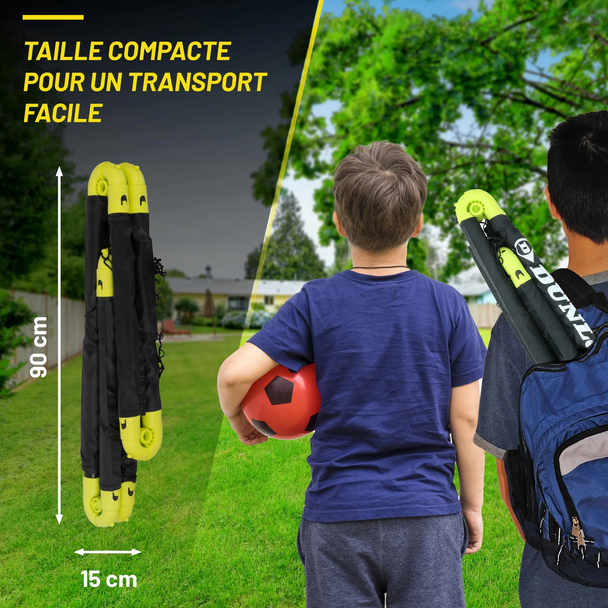 Dunlop Cage de Foot - But de Foot Enfant - Mini But Pliable et Montage Rapide - Kit Entrainement Football pour Enfants et Adultes - Cage Foot Exterieur et Interieur - Noir/Jaune