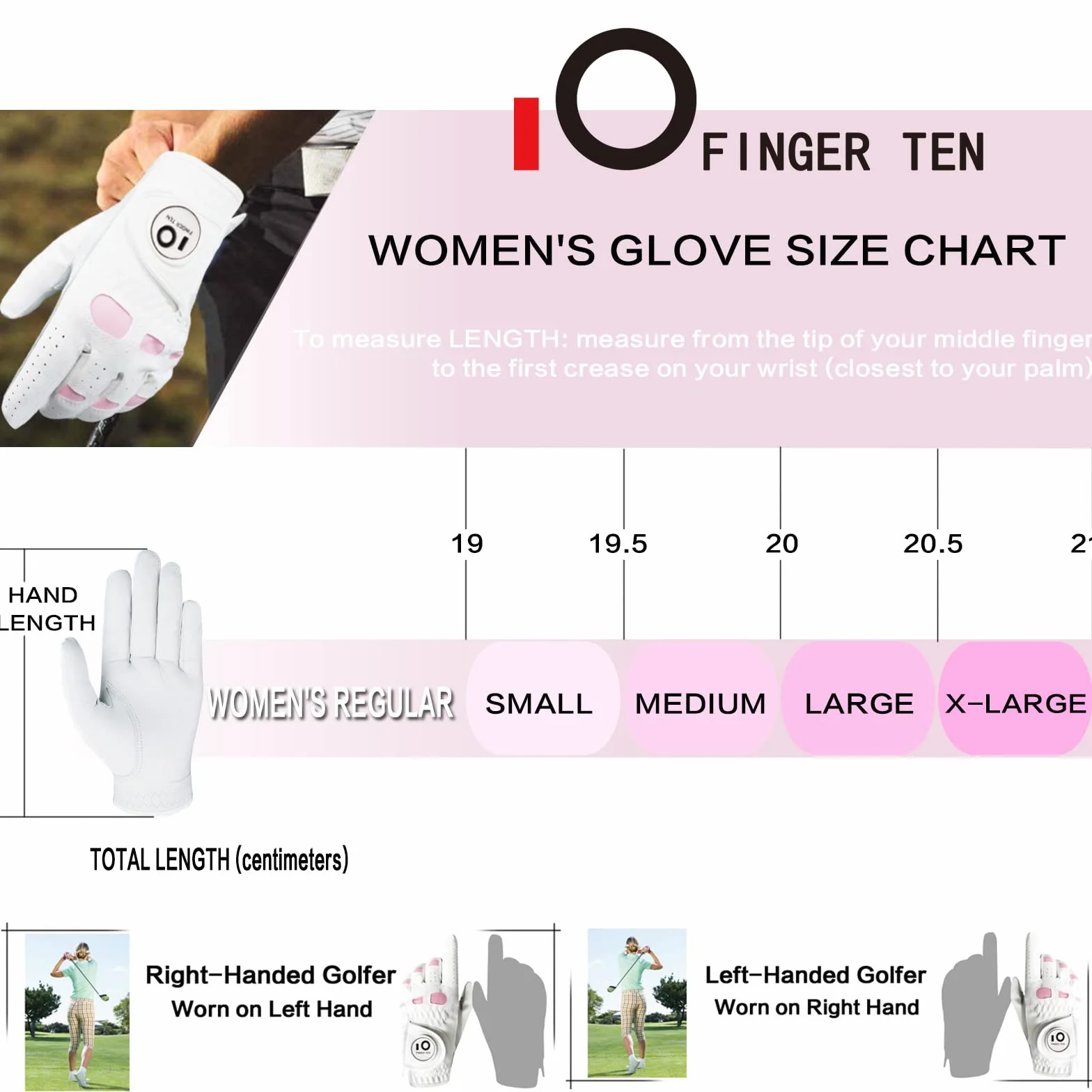 FINGER TEN Gants de Golf Femme Cuir Cabretta Marqueur de Balle Taille S M L XL