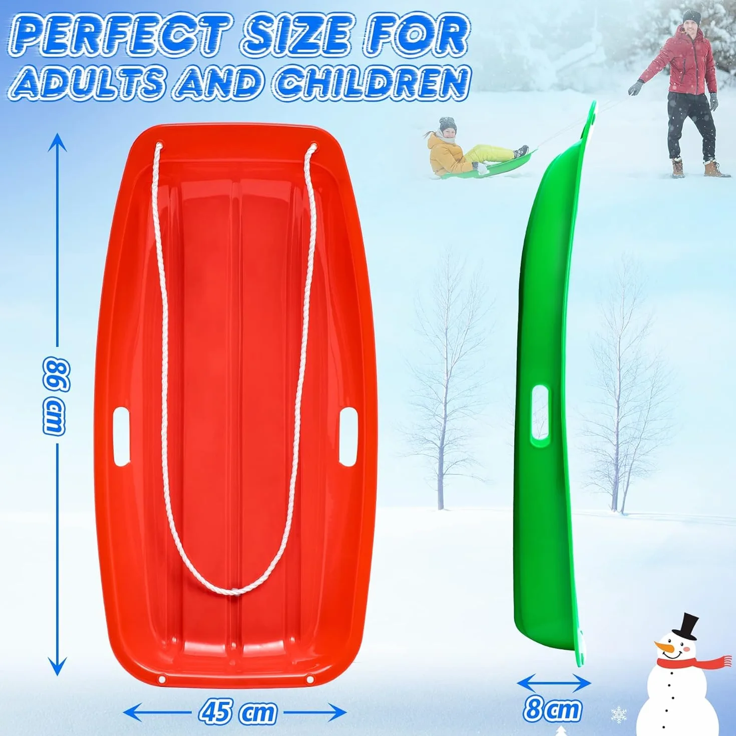 2 pcs Luge à Neige, Traîneau à Neige Haute Performance avec Corde de Traction pour Enfants et Adultes, Traîneau Couleurs Différentes Meilleure Adaptée pour Le Ski, pneus de vélo