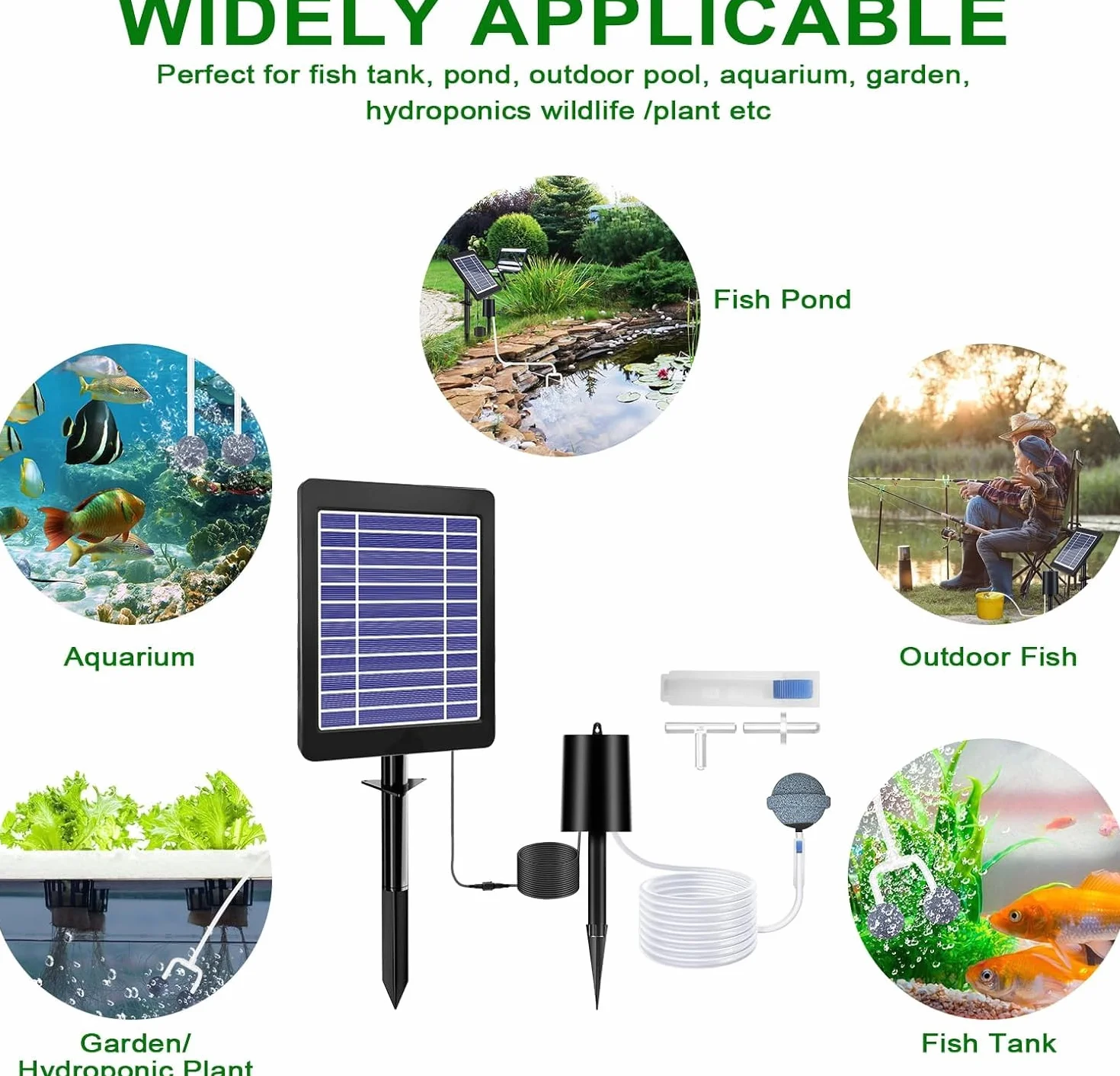 Aérateur Solaire de Bassin 4W 2200mAh 3 Modes 18H/36H/72H avec Pompe à Air Régulateur de Bulles