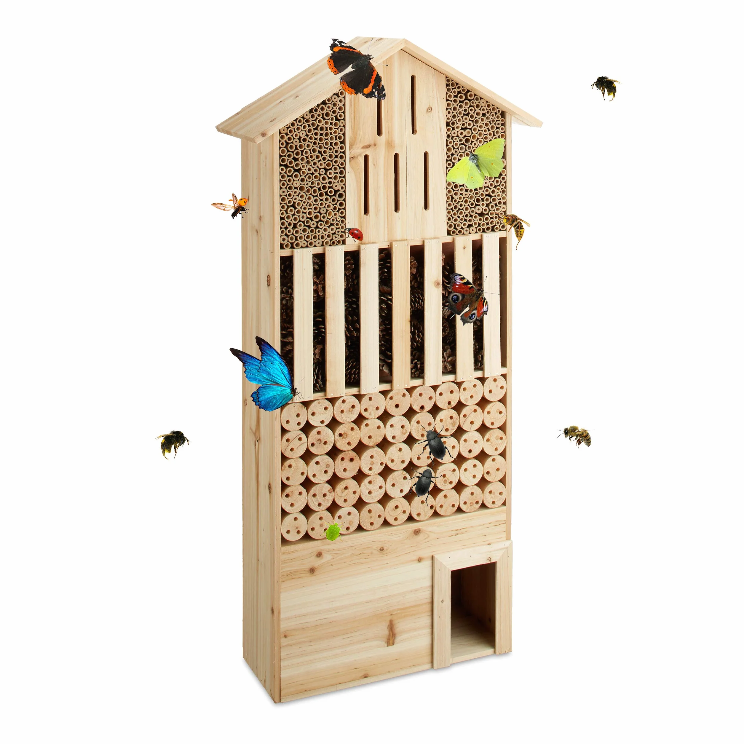 Relaxdays Hôtel à insectes en bois XXL abri abeilles papillon 118 x 57 x 24 cm nature