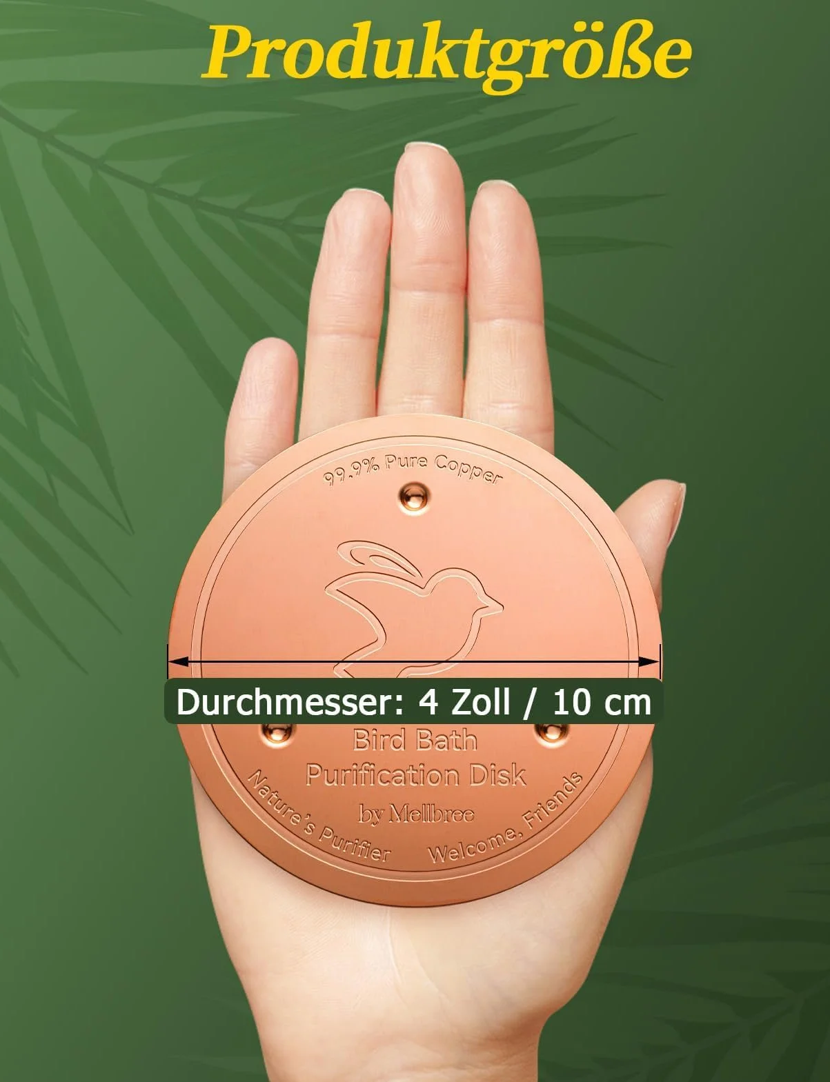 Mellbree Plaque de nettoyage cuivre pur 99,99% pour abreuvoir oiseaux - 14 jours eau claire - 1 pièce
