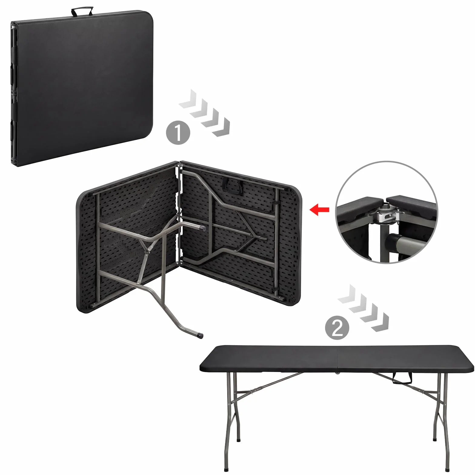 DEWINNER Table Pliante Camping 180 cm 150 kg HDPE 6 Places Noir