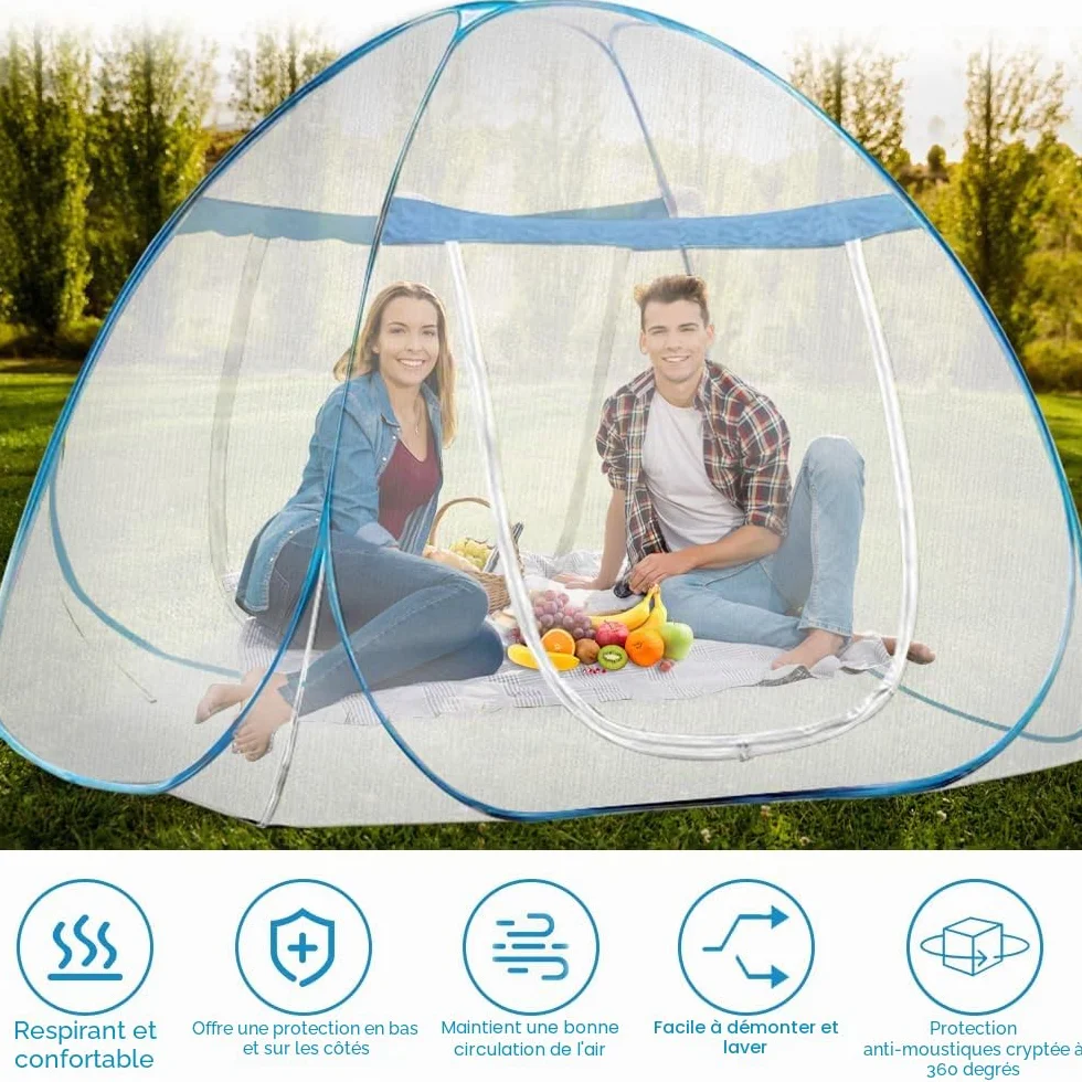 mizikuu Lit moustiquaire, tente anti-moustiques pop-up pour double porte, 150 x 200 cm, portable, moustiquaire de lit pliable, moustiquaire à mailles serrées, tente de camping pour chambre à coucher