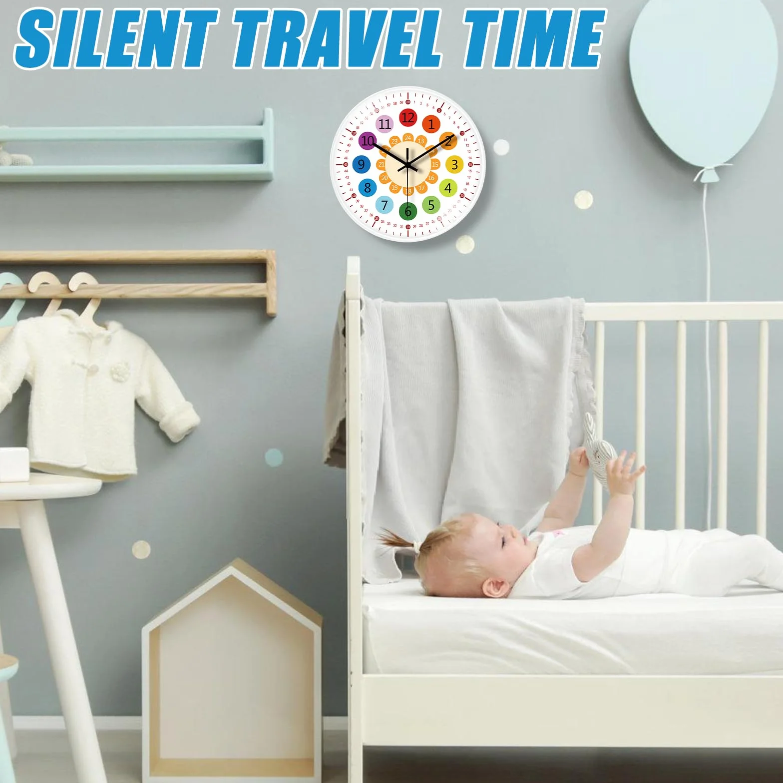 Horloge murale pour enfants sans tic-tac 20 cm apprentissage filles garçons chambre