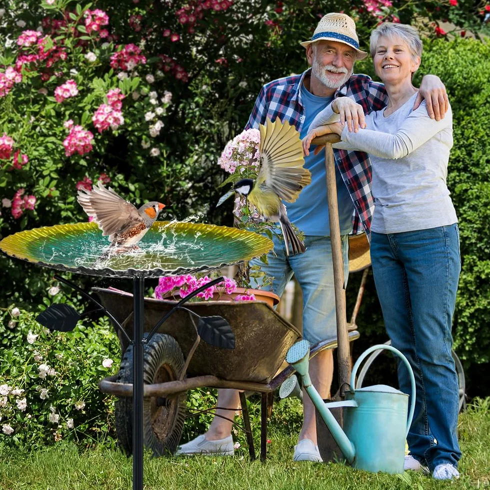 Abreuvoir Oiseaux Exterieur 85cm Bain d'oiseaux Mangeoire sur Pied Amovible 5 Bases Fixes Decoration Jardin