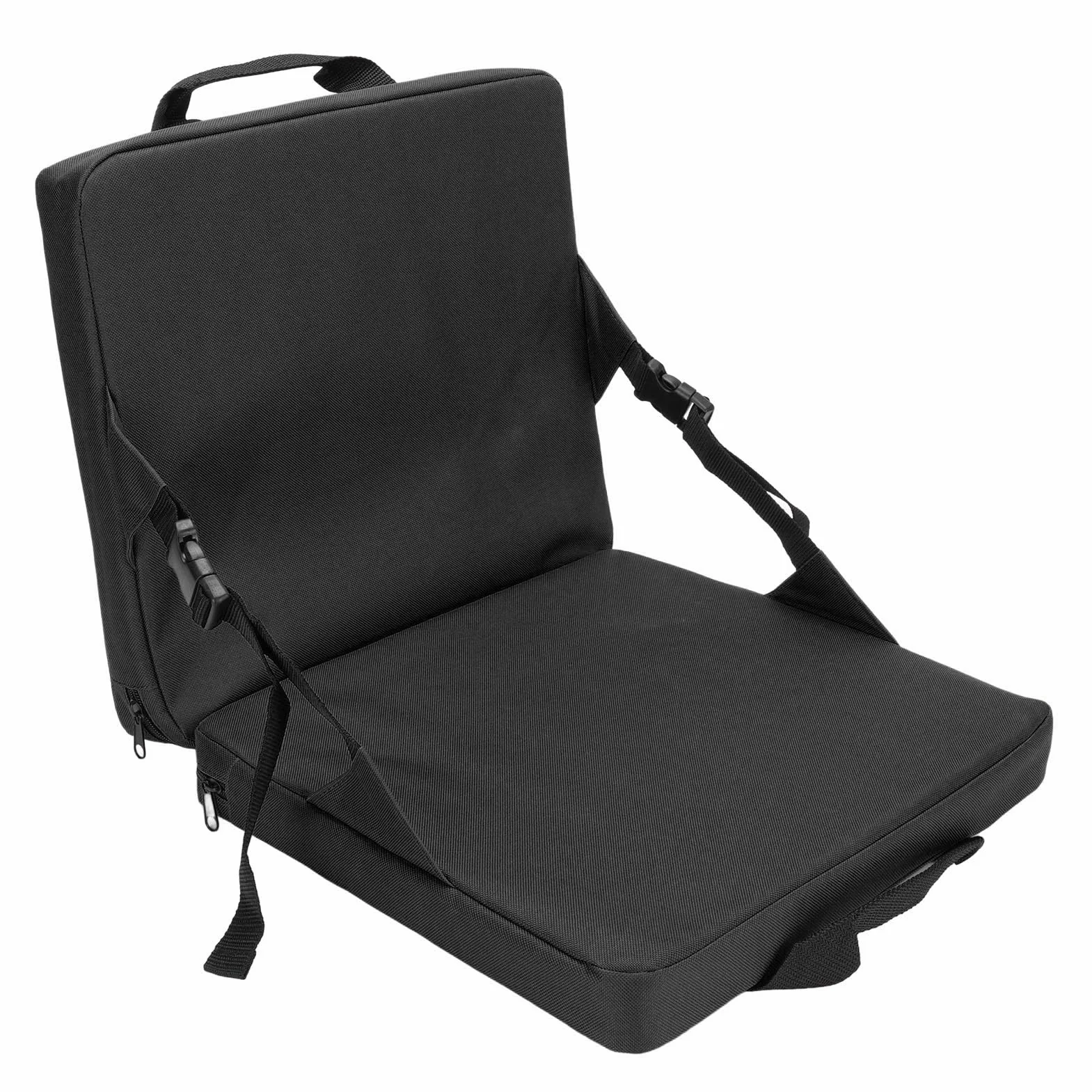 Coussin de siège de stade pliable, avec soutien dorsal, coussin rembourré extra épais, poignée portable, coussin de blanchiment pour extérieur (noir)