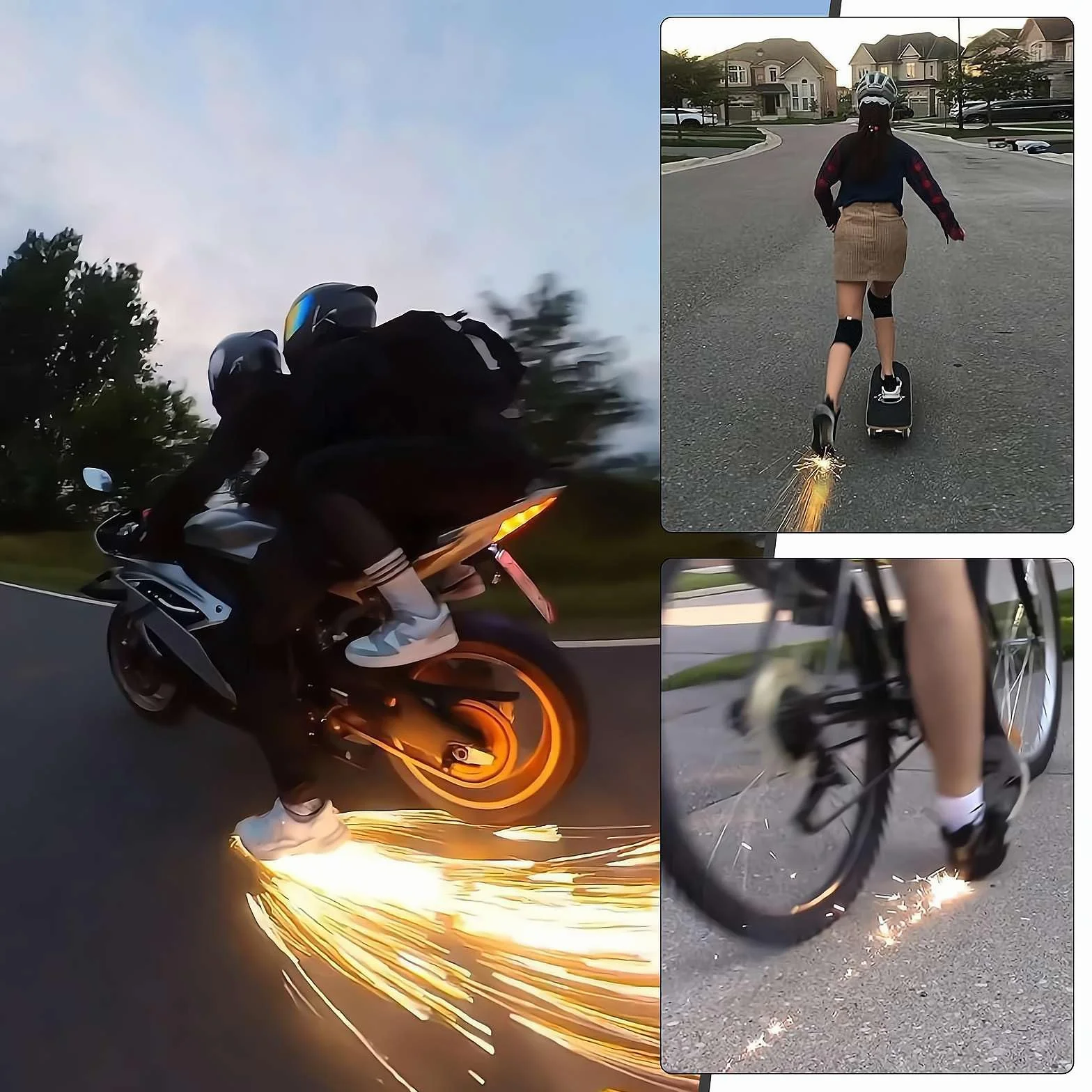 Couvre-chaussures réglable, accessoires de planche à roulettes, outil d'étincelle de friction, tampon pour outil de friction pour vélo, patins de pression des pieds, accessoires pour