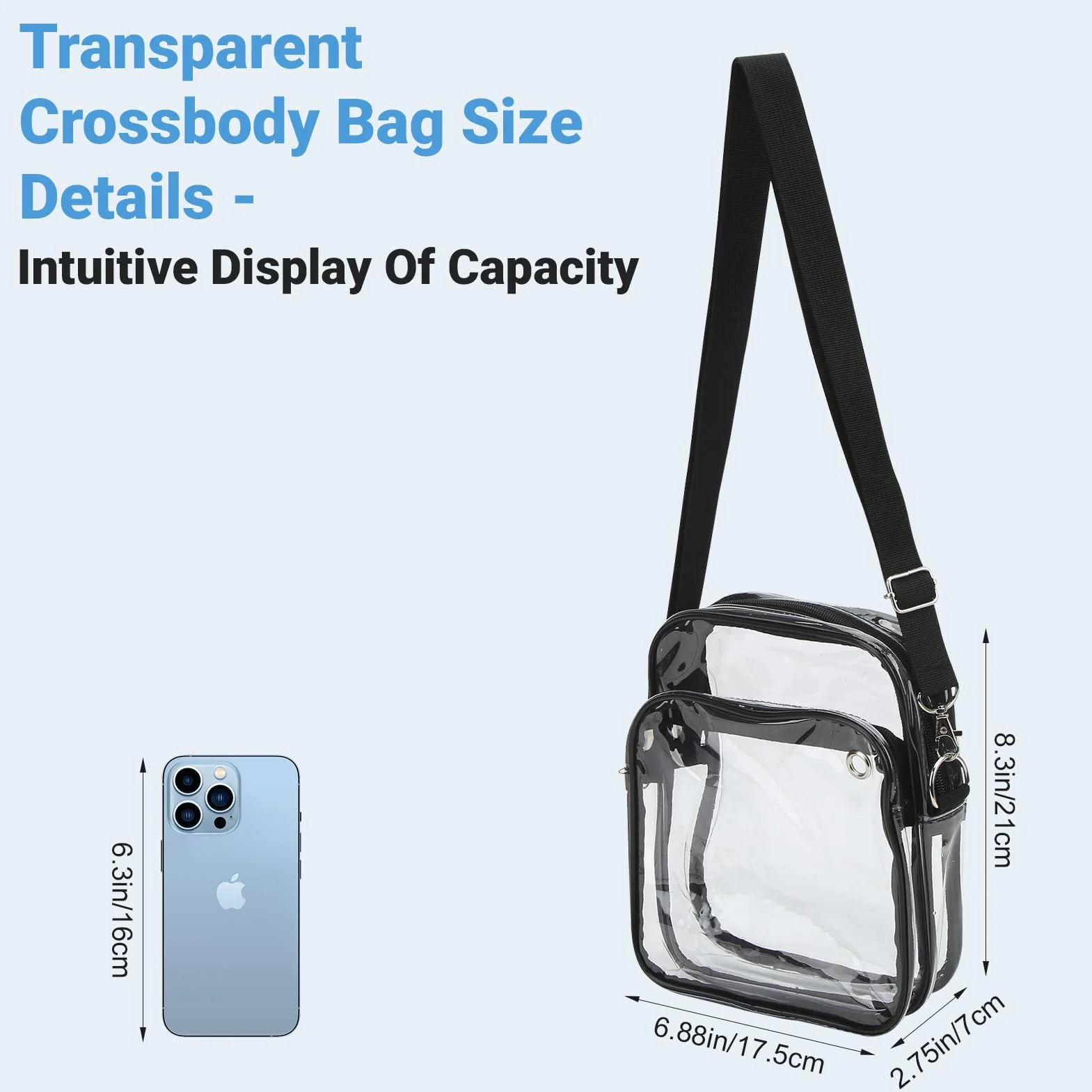 Sac à bandoulière transparent en PVC pour stade voyage plage sport