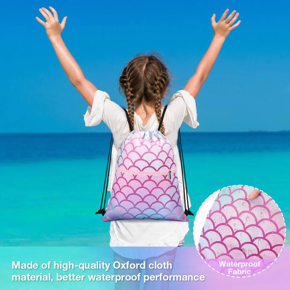 Sac à dos à Cordon pour Enfants, Sac de Sport pour Filles avec Poche Zippée Imperméable