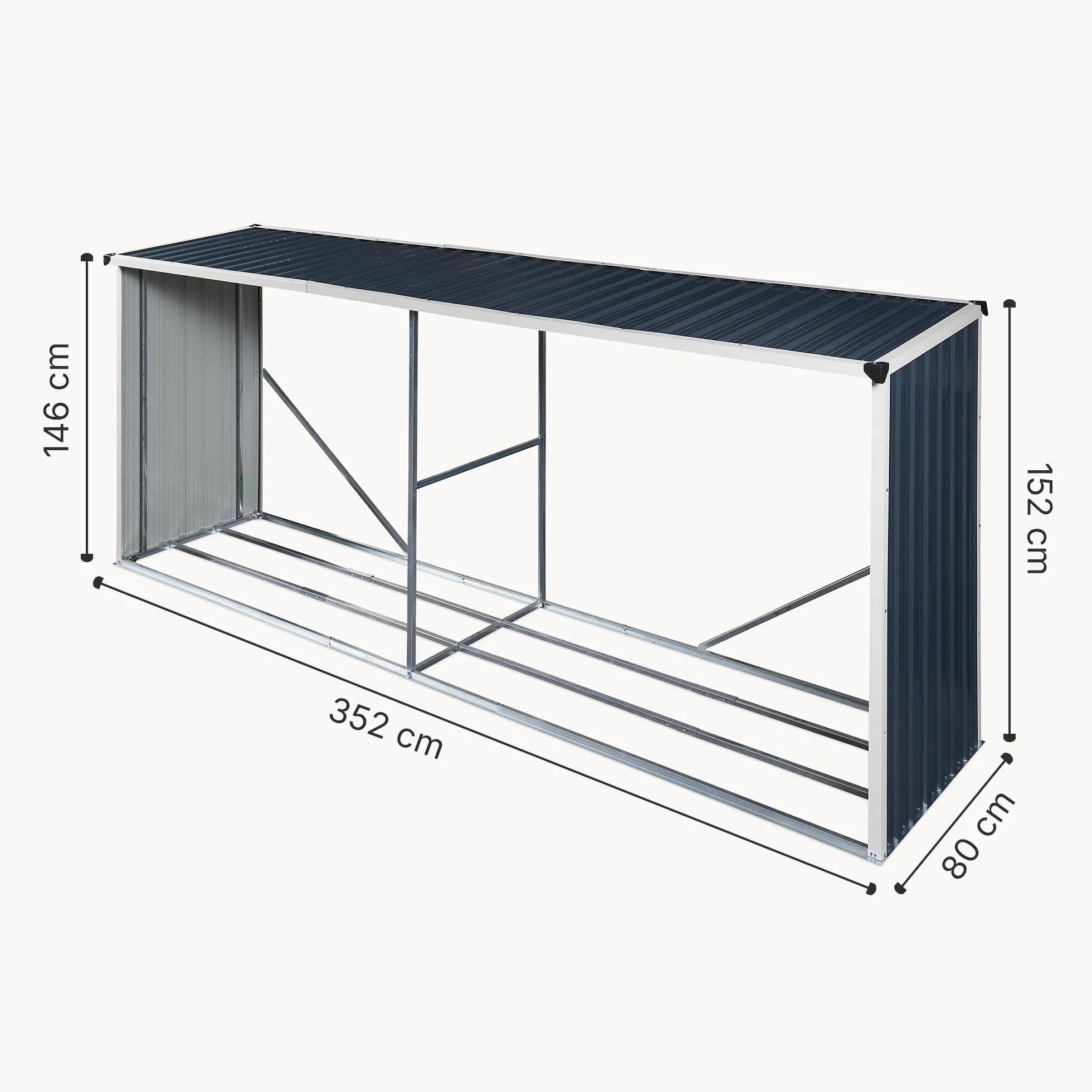 Abri-Bûches Couvert Solide Support pour Bois de Chauffage en Acier Galvanisé 352 x 80 x 152 cm Anthracite