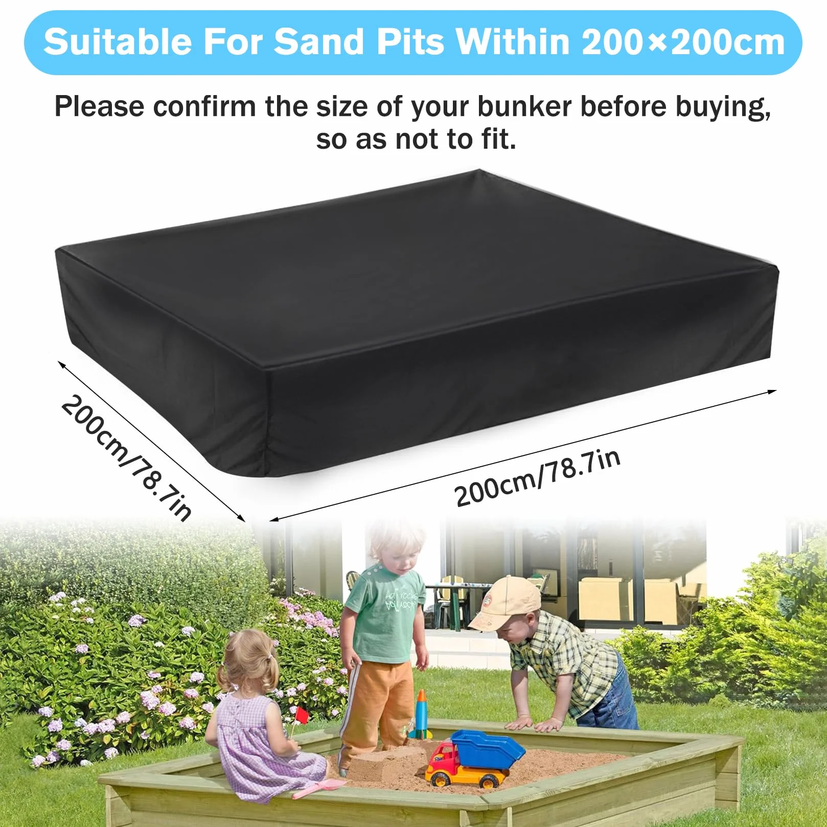 Herbst Bâche bac à Sable Anti-poussière étanche Cordon de Serrage Tissu Oxford Noir 200cm