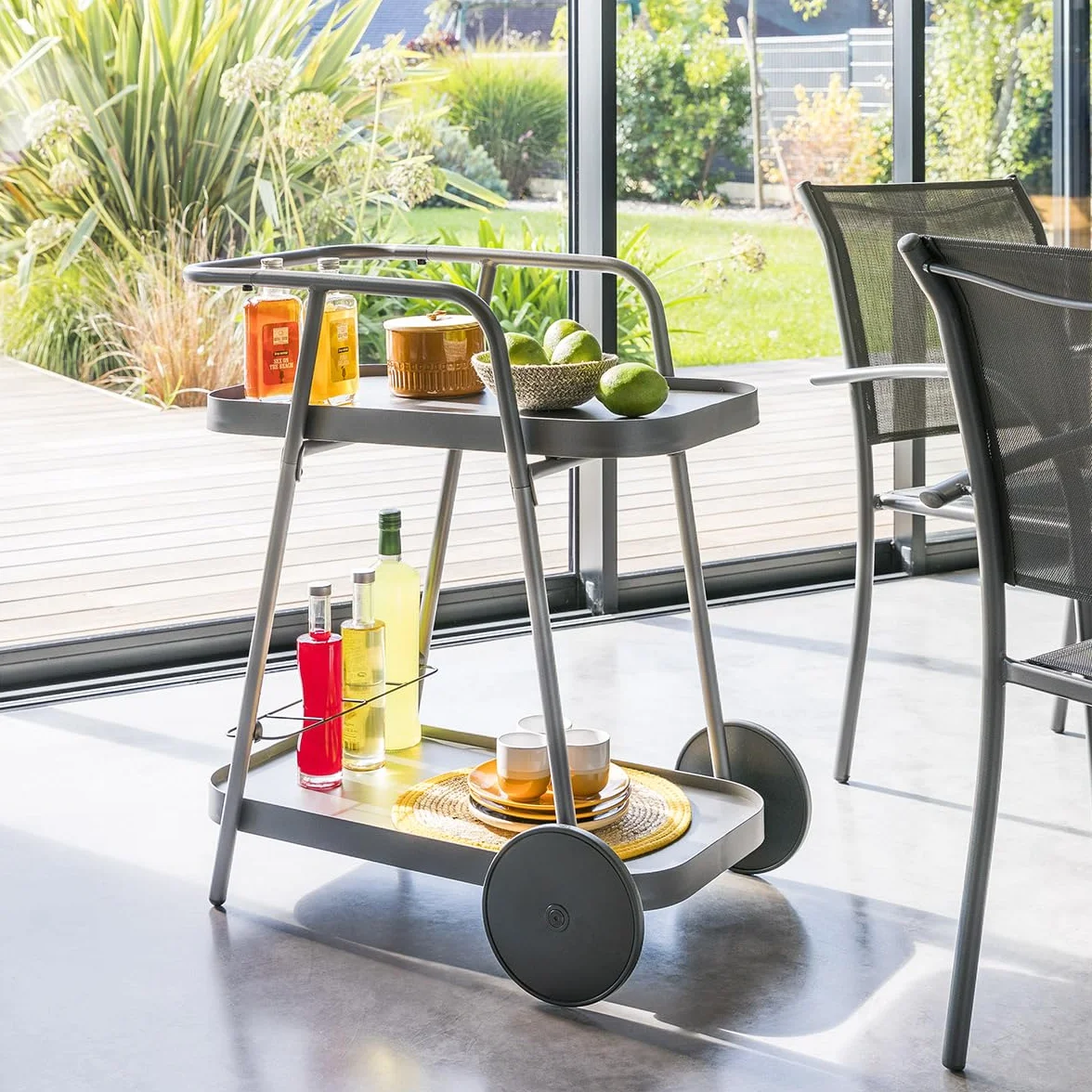 Hespéride Desserte de Jardin 2 Étages Easiness Graphite Aluminium Anti-Rouille Mobilier Extérieur
