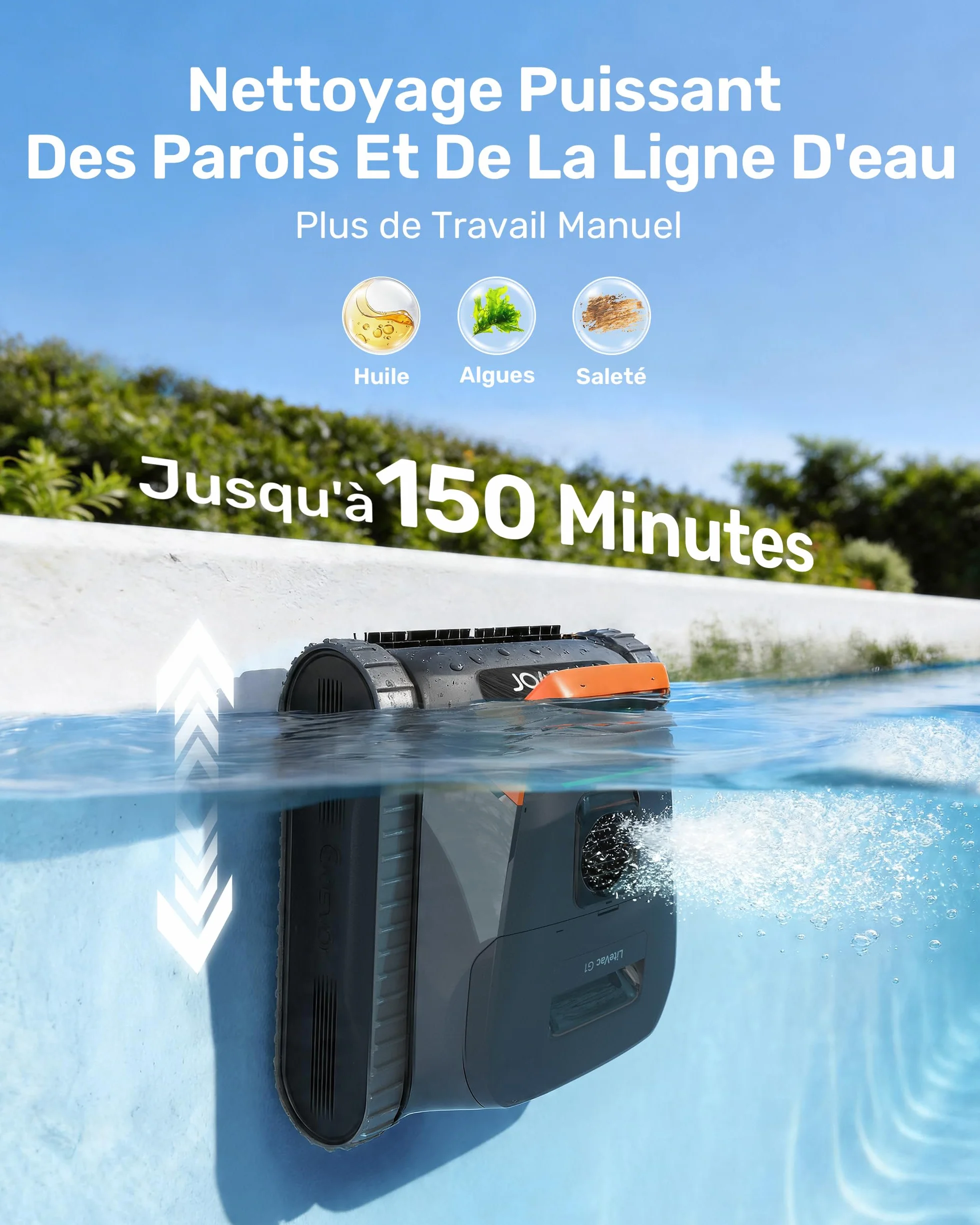 Gosvor LiteVac G1 Robot Piscine Fond et Parois, 6,9 kg Ultra Léger, 200 Min Autonomie, Double Filtration, Navigation Intelligente, App, 200 m² Orange