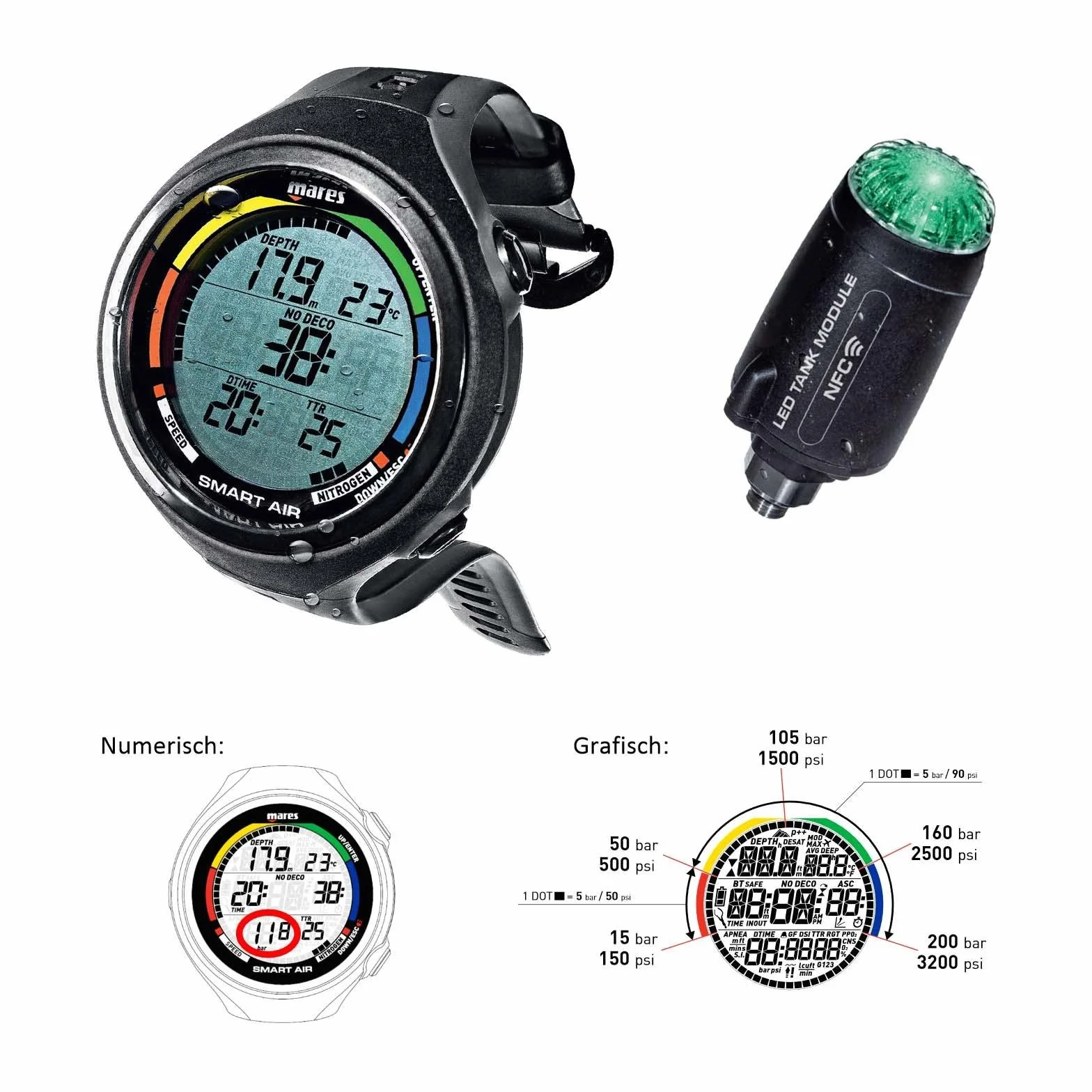 Mares Smart Air avec émetteur LED - Ordinateur de plongée