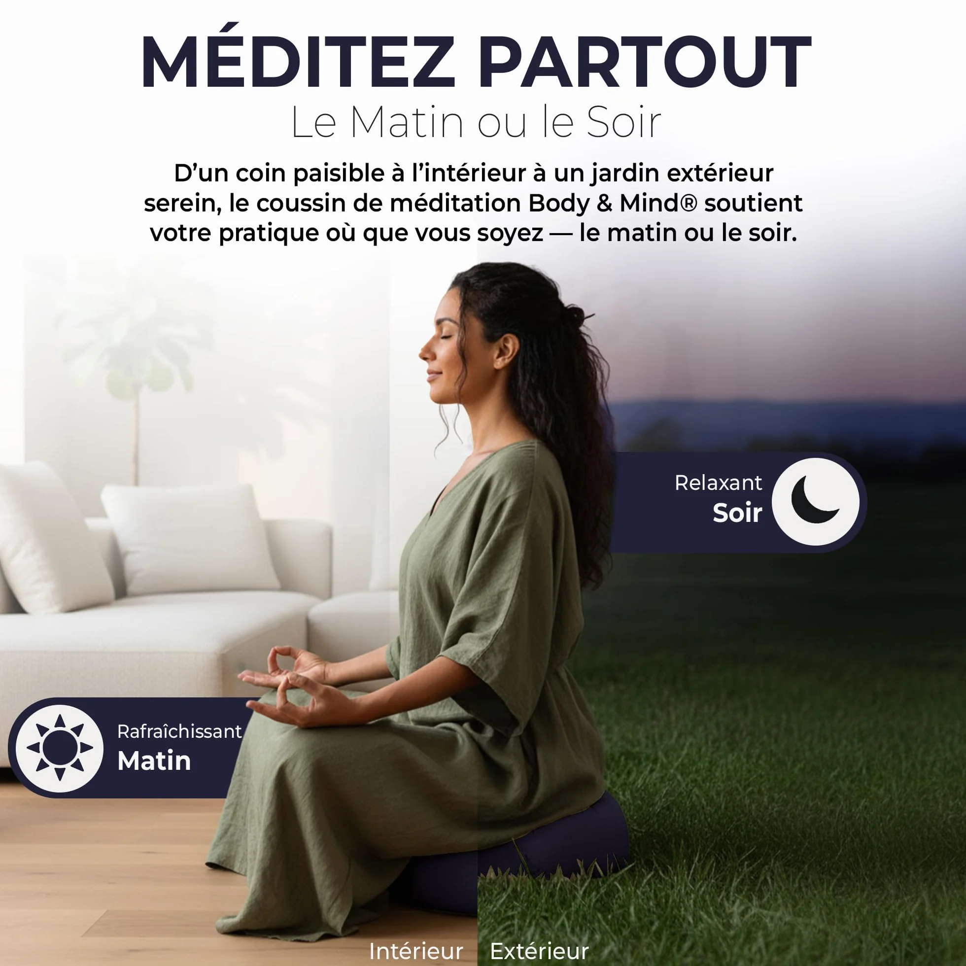 Body & Mind® Coussin de Yoga Coussin de Sol pour la méditation et Le Yoga ; Housse Lavable et Rembourrage Respirant de qualité supérieure ; Hauteur d'assise 19 cm