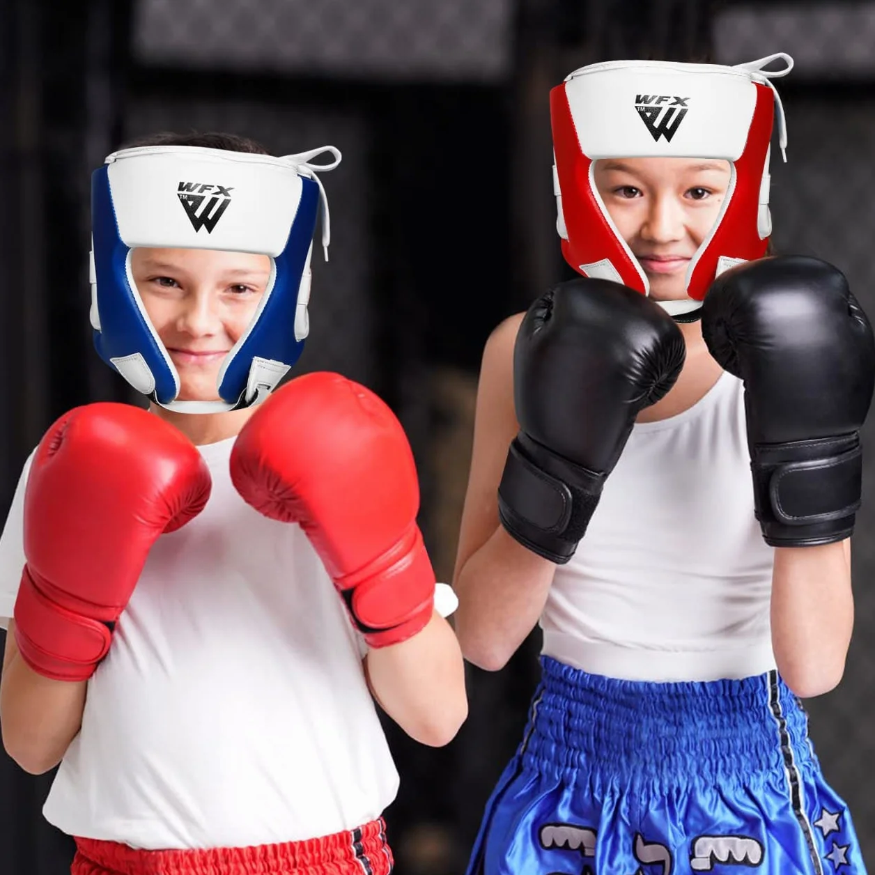 WFX Casque de boxe pour enfants, entraînement MMA, kickboxing, protection du visage et des oreilles, casque pour le sparring, le Muay Thai et le Taekwondo
