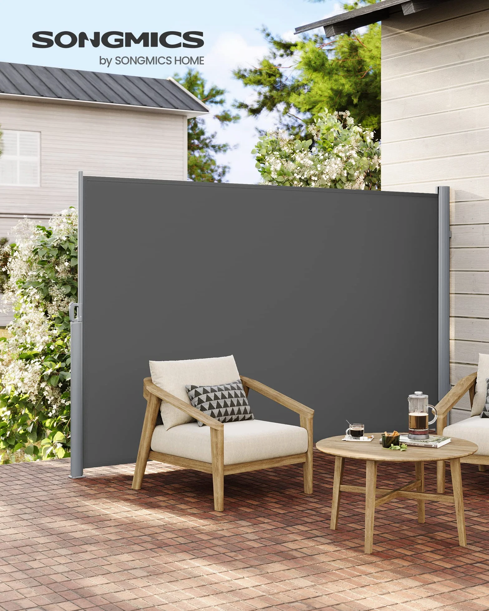 SONGMICS Store Latéral Aluminium Extensible 200x400 cm Brise-Vue Protection Solaire Occultant Balcon Terrasse Jardin Anthracite