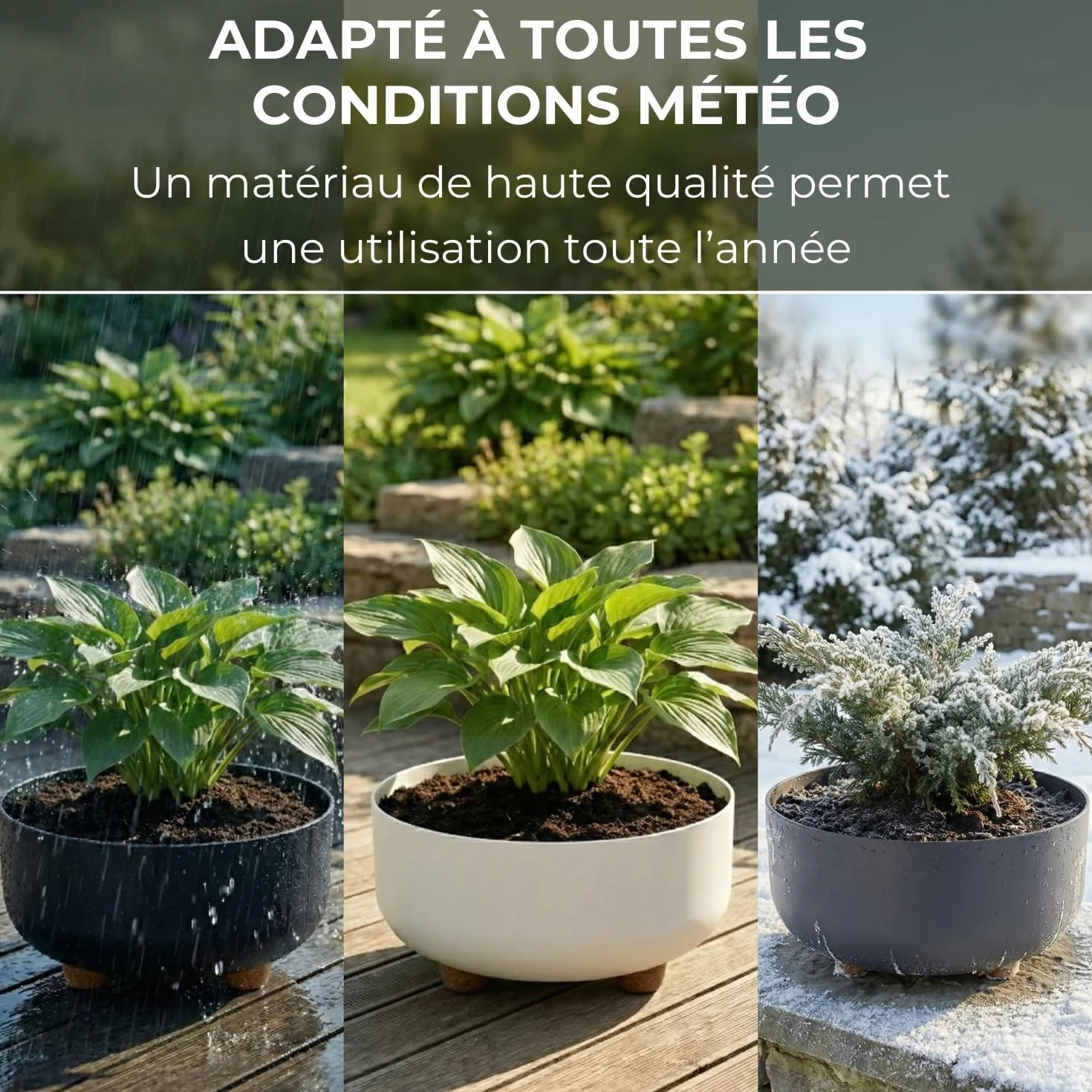 Lamela Pot de Fleurs Rond sur Pieds Plastique Robuste Ø 30 cm H 14,4 cm 7,7 L Blanc Intérieur Extérieur