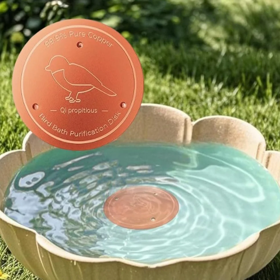 MELLBREE Lot de 2 plaques de nettoyage en cuivre pur pour bain d'oiseaux, autonettoyant, garde l'eau fraîche