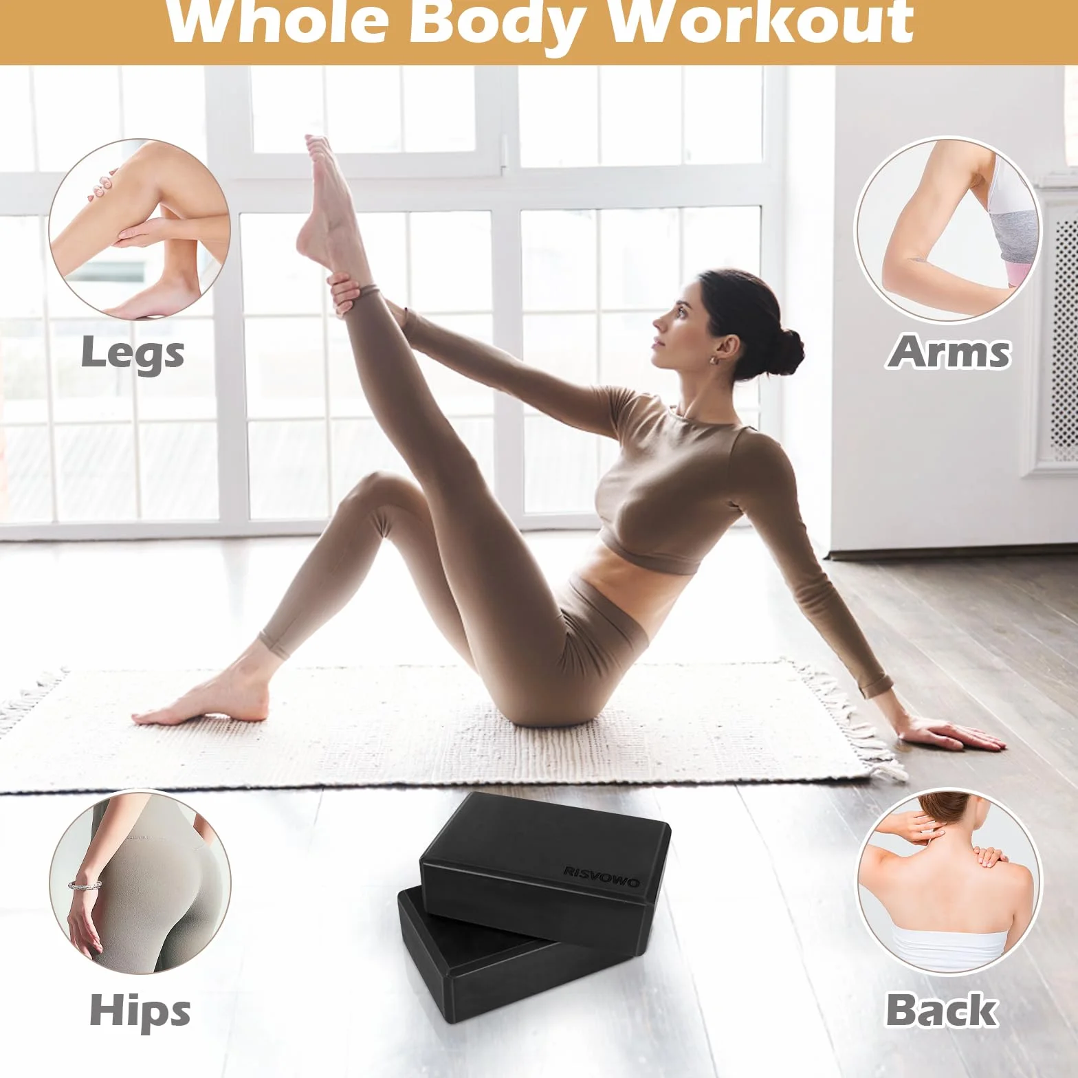 RISVOWO Brique Yoga, Lot de 2 Blocs, Kit en Mousse EVA à Haute Densité pour Pilates, Méditation, Fitness et Stretching