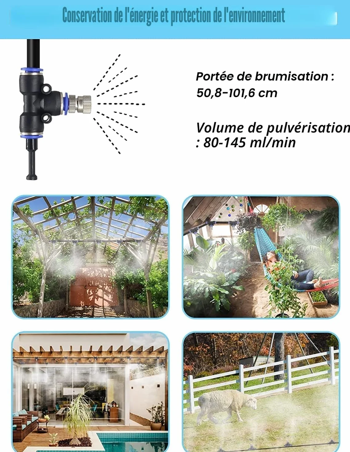 Tesmotor Kit de Refroidissement de Pulvérisation 8M, Système de Brumisation Extérieur avec 9 Buses en Laiton
