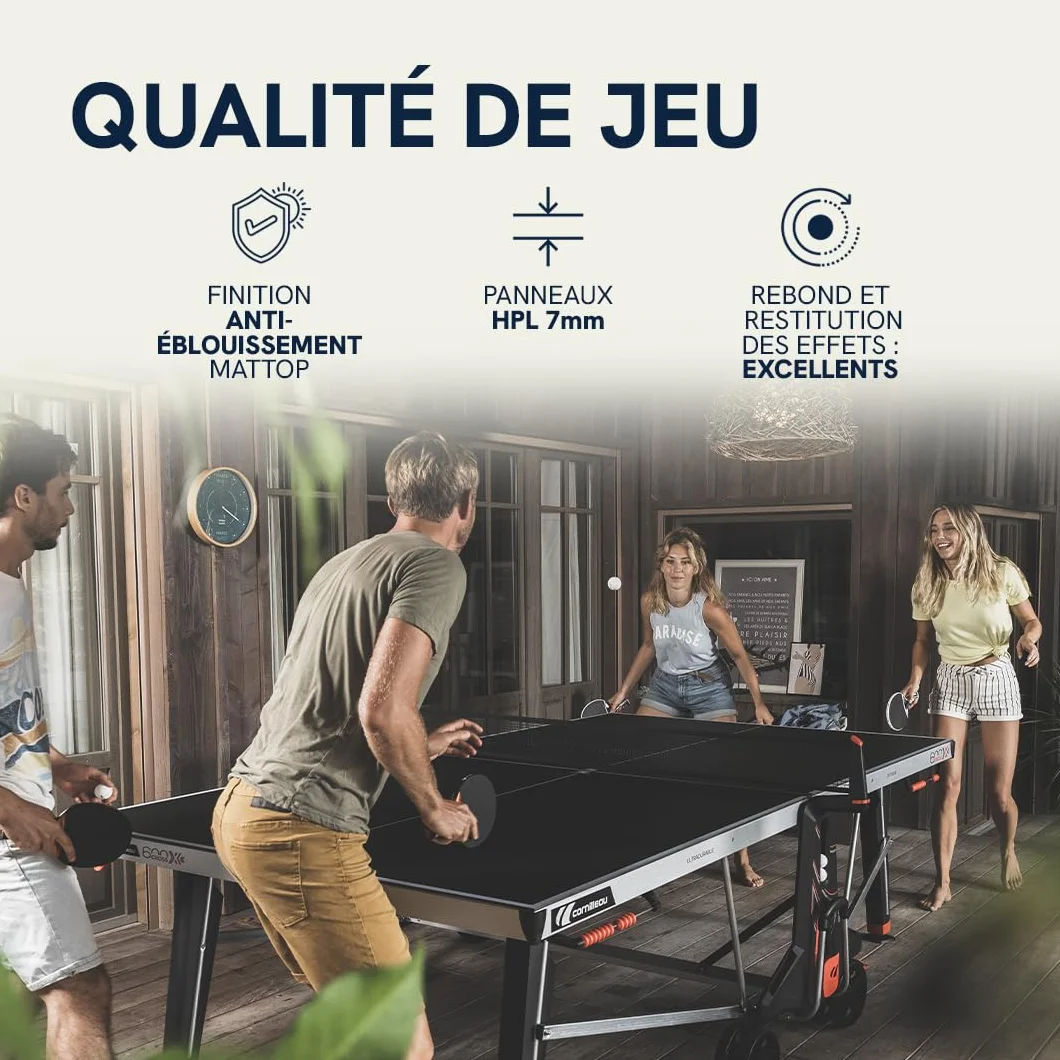 Cornilleau 600X Table de Ping Pong d'Extérieur Loisir Made in France Plateau Bleu Noir 7mm