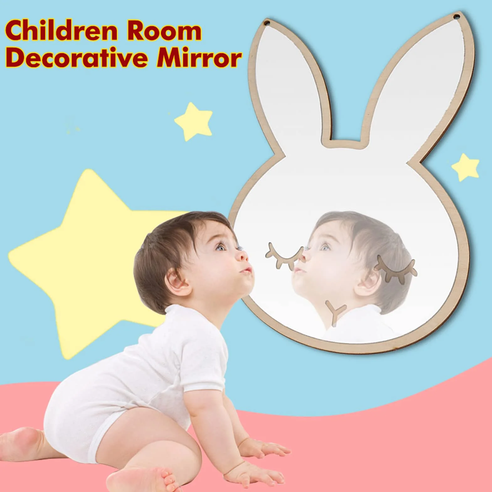 Miroir Incassable Enfants Mural Décoratif Acrylique Nordique Suspendu Lapin