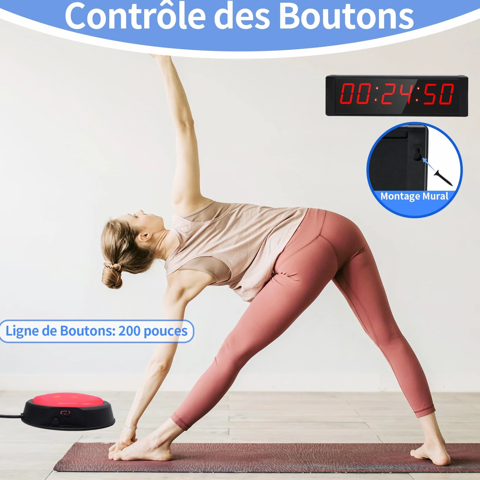 Timer Sport avec Bouton Marche/Arrêt, Minuteur et Chronomètre Portable, Horloge Murale Numérique avec Télécommande, Intervall Timer avec Socle, 12/24H Horloge pour Fitness, Workout, Home Gym