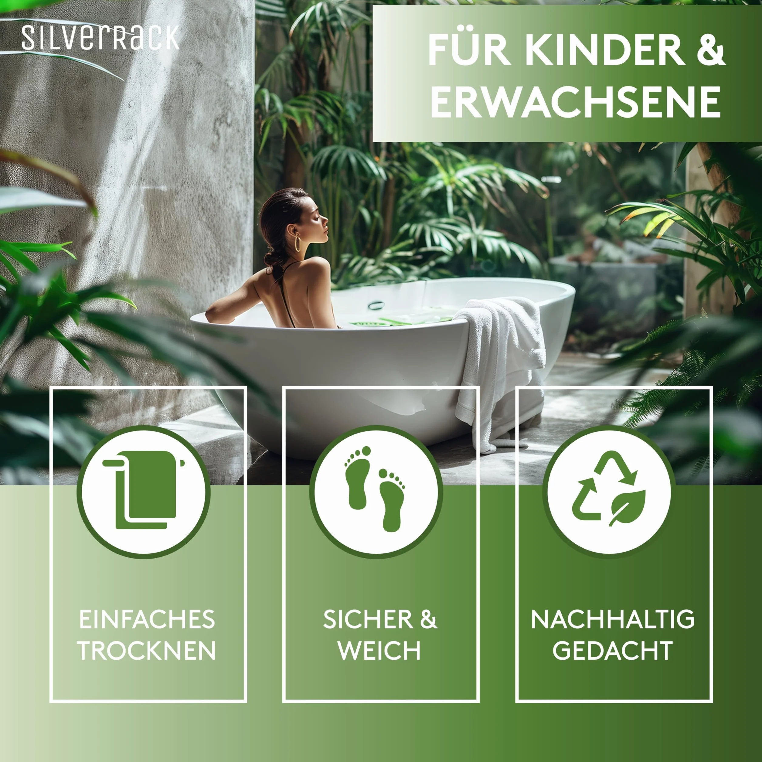 SilverRack DermaSensitivo Tapis de bain antidérapant 69 x 36 cm sans BPA Noir aspect galets