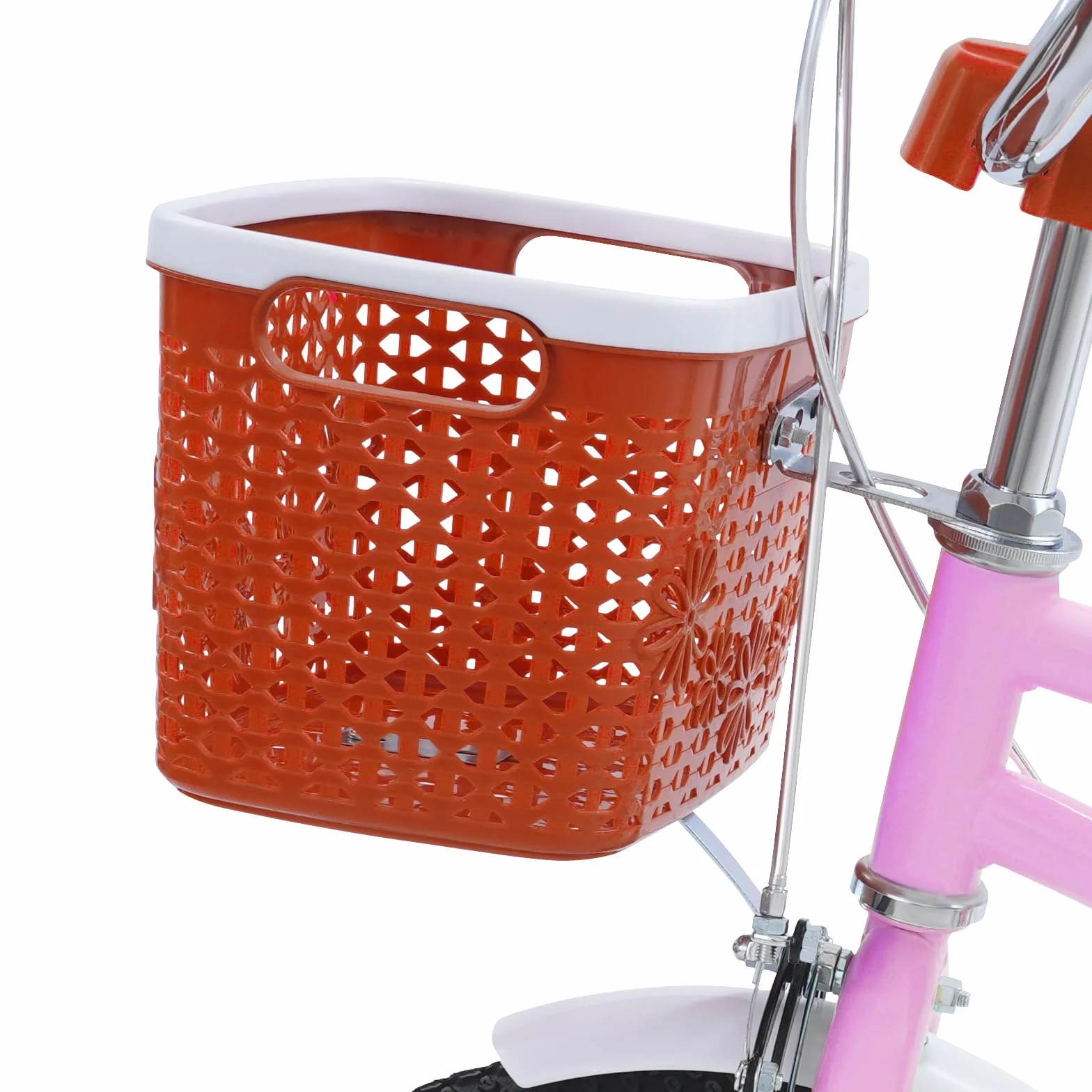 Vélo enfant de 14 pouces, avec roues stabilisatrices et panier en rose, pour garçons et filles de 3 à 7 ans, siège réglable en hauteur, système de freinage double, idéal pour l'entraînement au