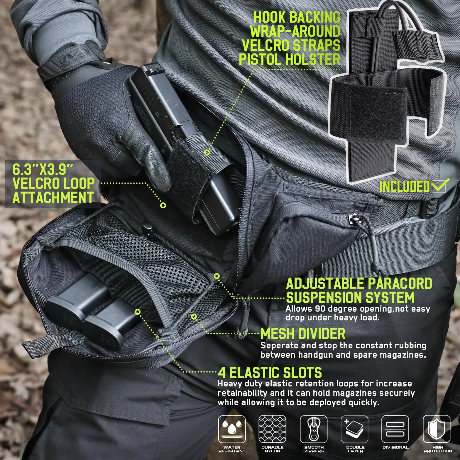 WYNEX Sac Banane Tactique Homme Sacoche Arme de Poing Discret avec Sangle Réglable, Sert Également Sacoche à Bandoulière Antivol sur La Poitrine pour Usage Quotidien Cyclisme Randonnée Sport - Noir