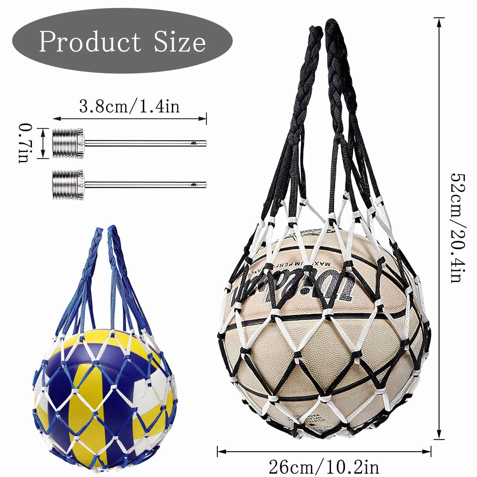 HENGBIRD Lot de 2 Filets de Balle Portables, Sac Filet de Ballon, Filet à Balles, Sac en Filet de Nylon, Filets de Balle pour Le Football Basketball Rugby Réutilisable