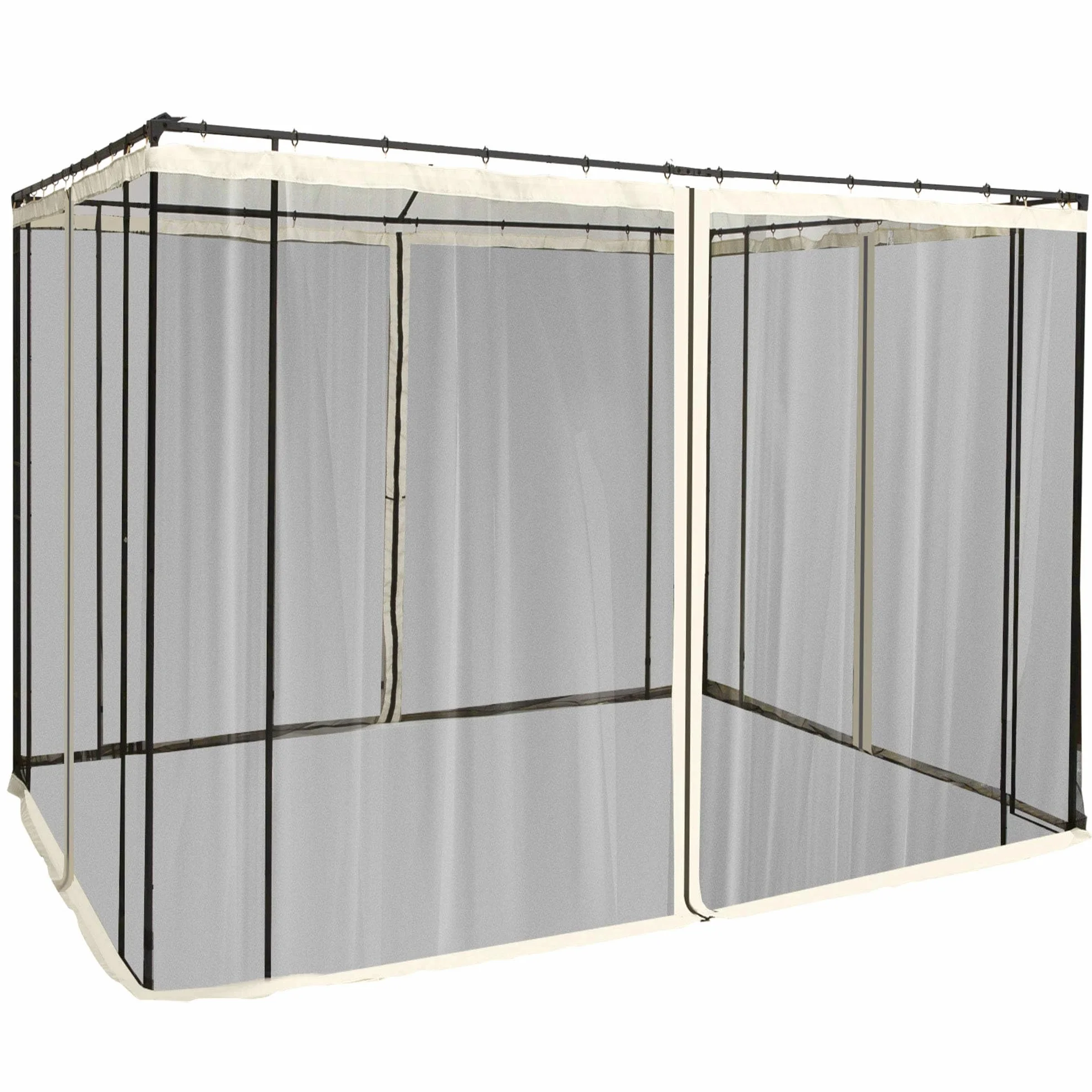 Outsunny Moustiquaires pour tonnelle Barnum pavillon de Jardin 3 x 3 m - Lot de 4 moustiquaires zippées + Crochets d'attaches - Polyester Nylon - Noir et crème