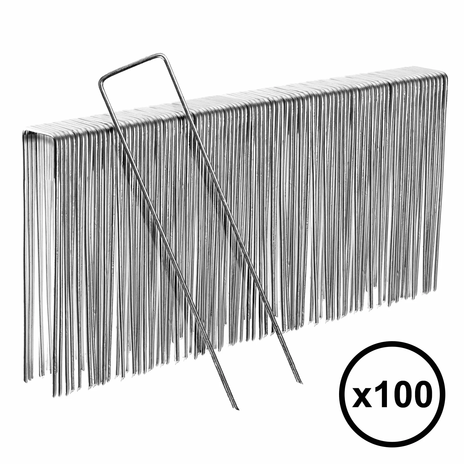 Flandria Lot 100 Piquets de Fixation Acier Galvanisé 170 mm x 35 mm Ø 3 mm Agrafes de Jardin