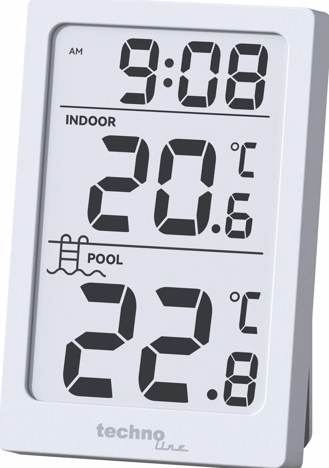 Technoline Thermomètre de piscine radio numérique WS9079 avec station, mesure température eau et intérieure