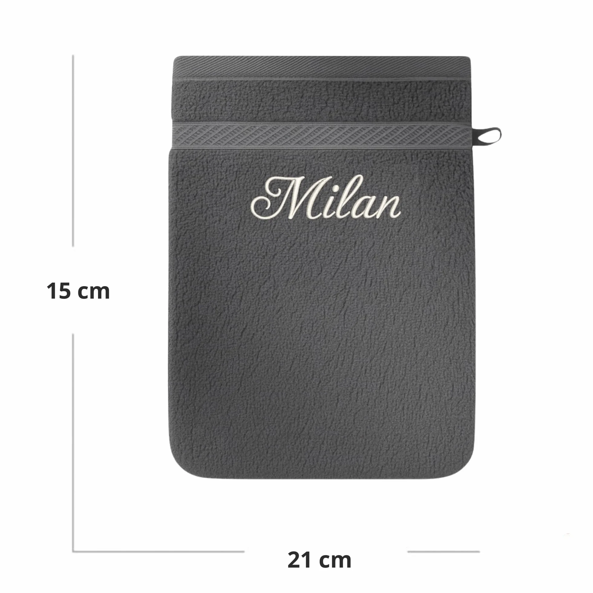 Gant de Toilette personnalisé Anthracite Éponge Coton 15x21 cm Broderie prénom initiales Fabrication Artisanale France Cadeau raffiné