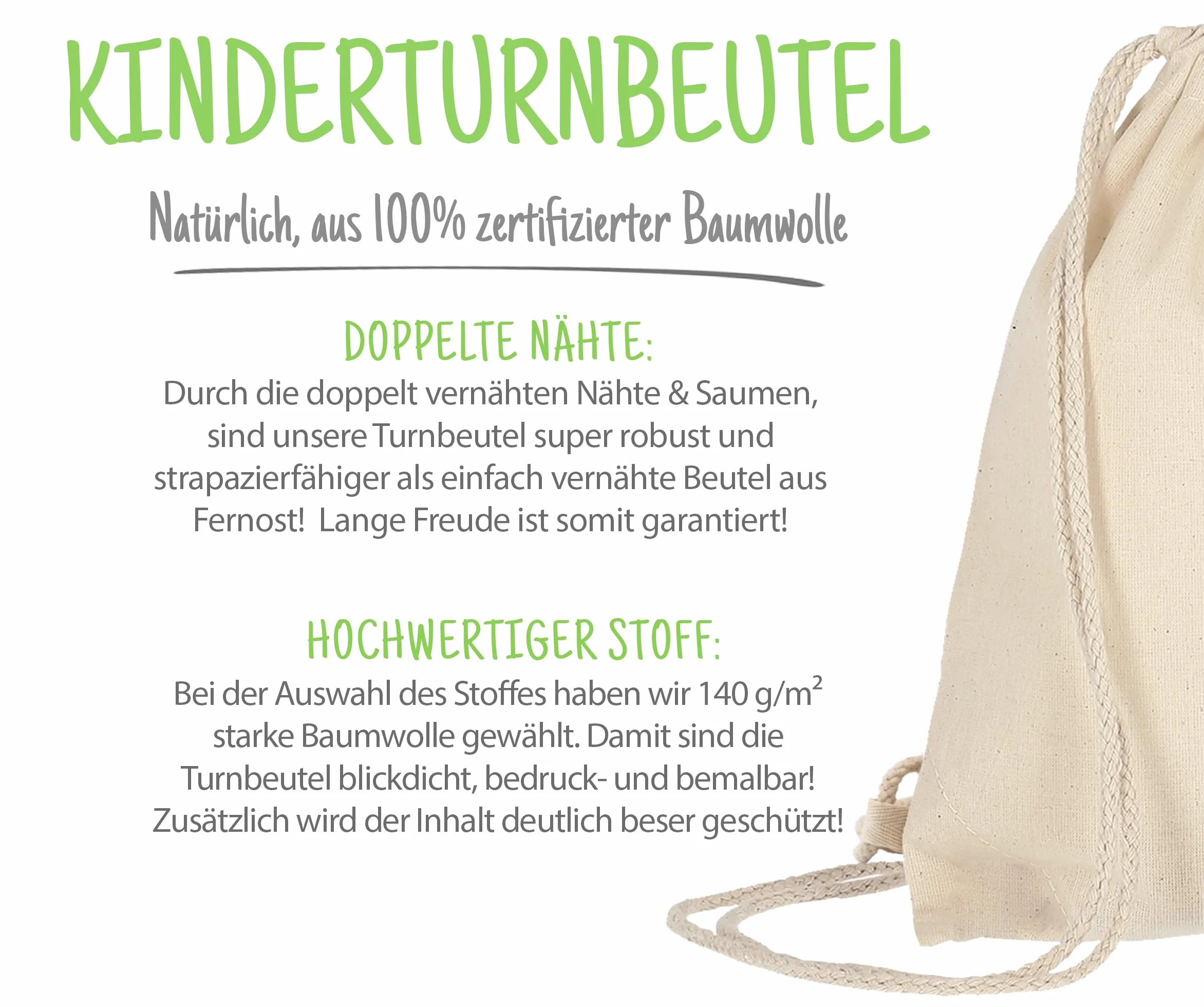 ELES VIDA Sac en Coton pour Enfants, 21 x 29 cm - Petit Sac de Sport et à Dos en Tissu, Jute Certifié Oeko-TEX®