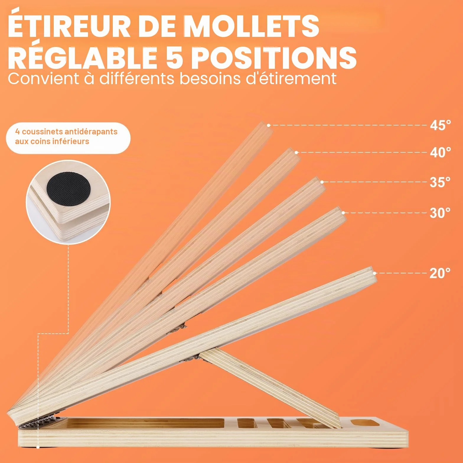 Planche Inclinée Professionnelle Réglable en Bois avec Poignée pour Mollet Squats Jambes