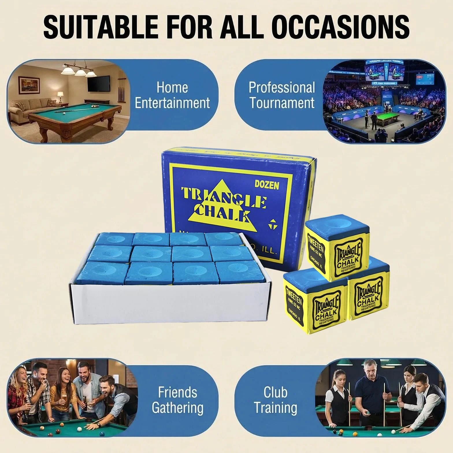 12 Craies de Billard Professionnelles de Haute Qualité,Couleur Bleue, Améliore la Précision et la Durabilité pour Joueurs de Snooker et de Billard,Accessoire Essentiel avec Boîte de Rangement Pratique