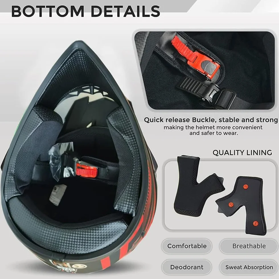 Casque Homologué Dot pour Jeunes Garçons et Filles 5-14 Ans Quad BMX MX