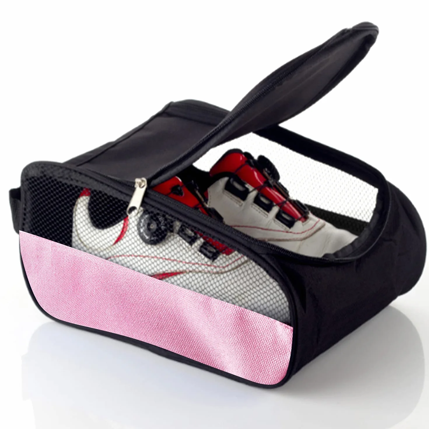 Sac à chaussures de golf homme/femme avec ventilation, sac de transport zippé rose clair